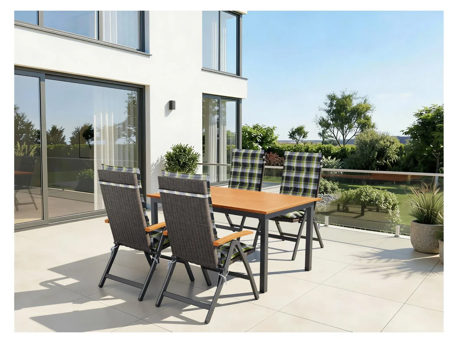 LIVARNO home Table de jardin + Lot de 4 fauteuils pliants tresss Valencia