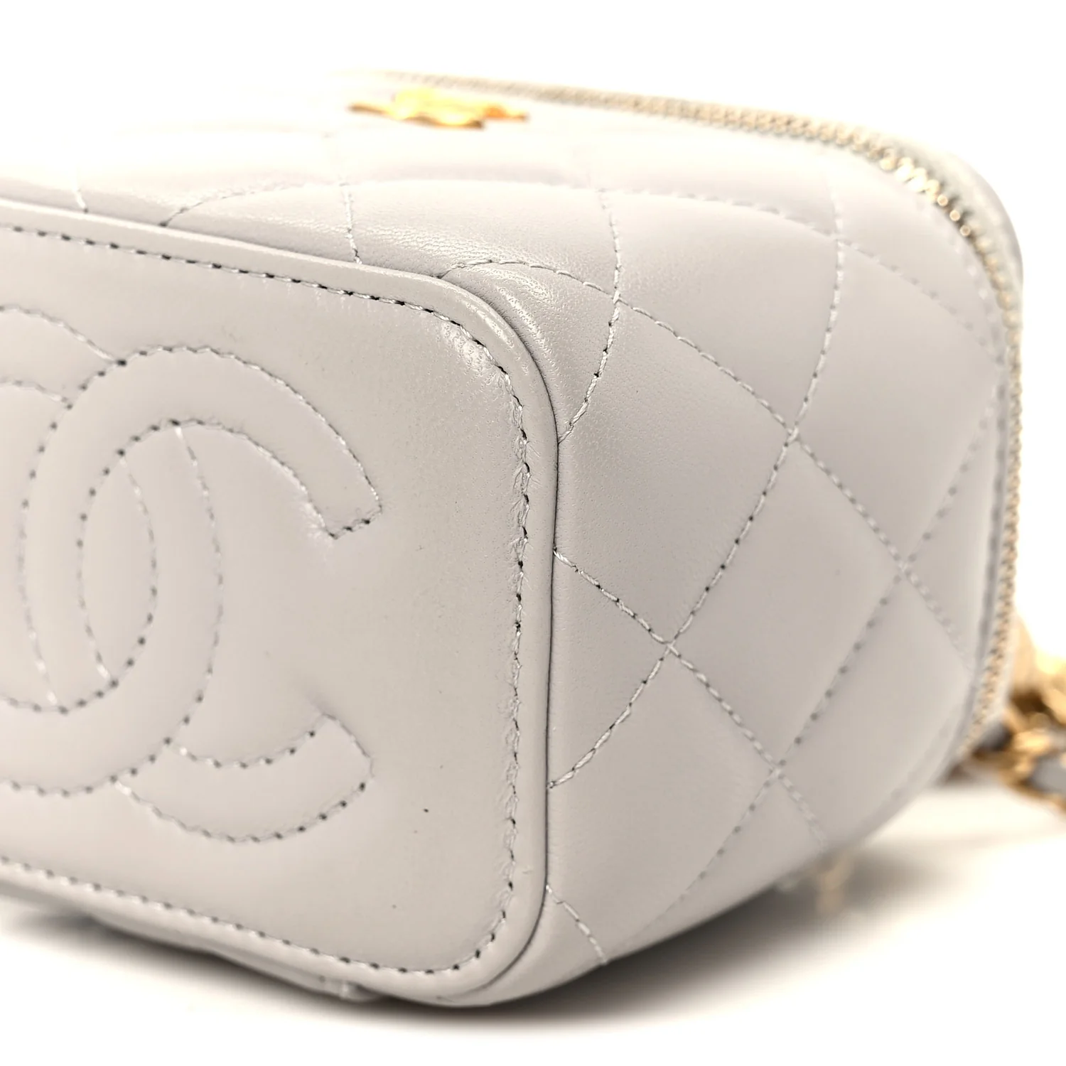 Lambskin Quilted Pearl Crush Mini Vanity Case With Chain Grey