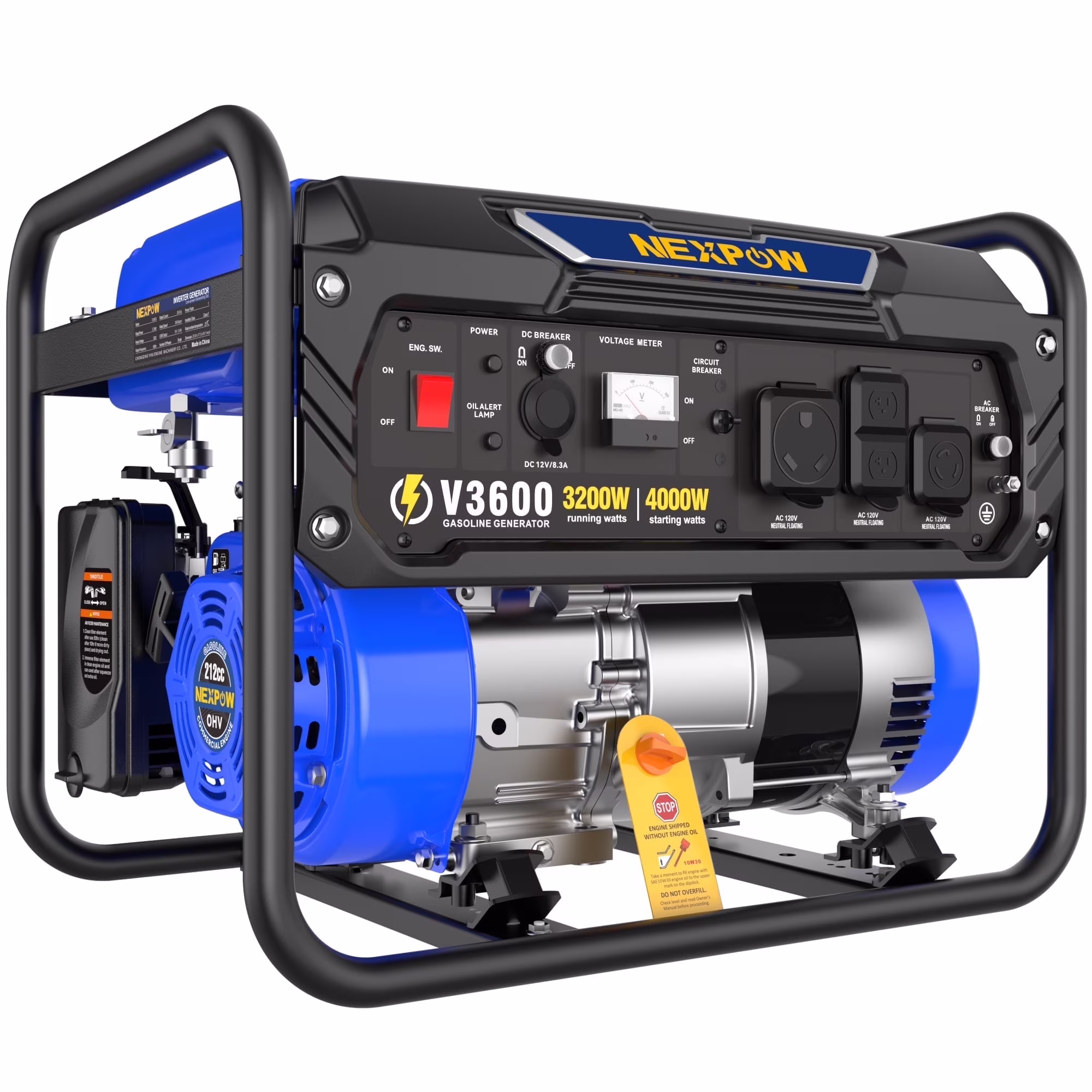 4000W Portable Generator, Gasoline Powered RV Ready Generator for Backup Home Outdoor Camping, EPA Compliant, 9H Full Load Runtime, Open Frame(4000 W)