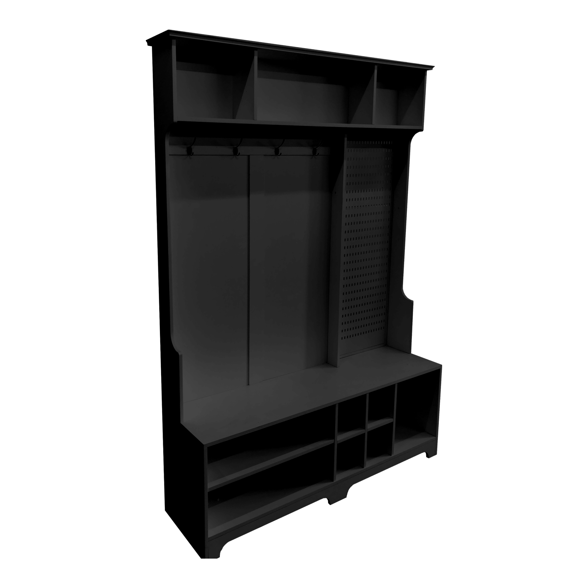 Heyizhuo Hall Tree with Shoe Bench, Coat Rack ,Shoe Storage ,Storage Shelves and Pegboard Black(Black)