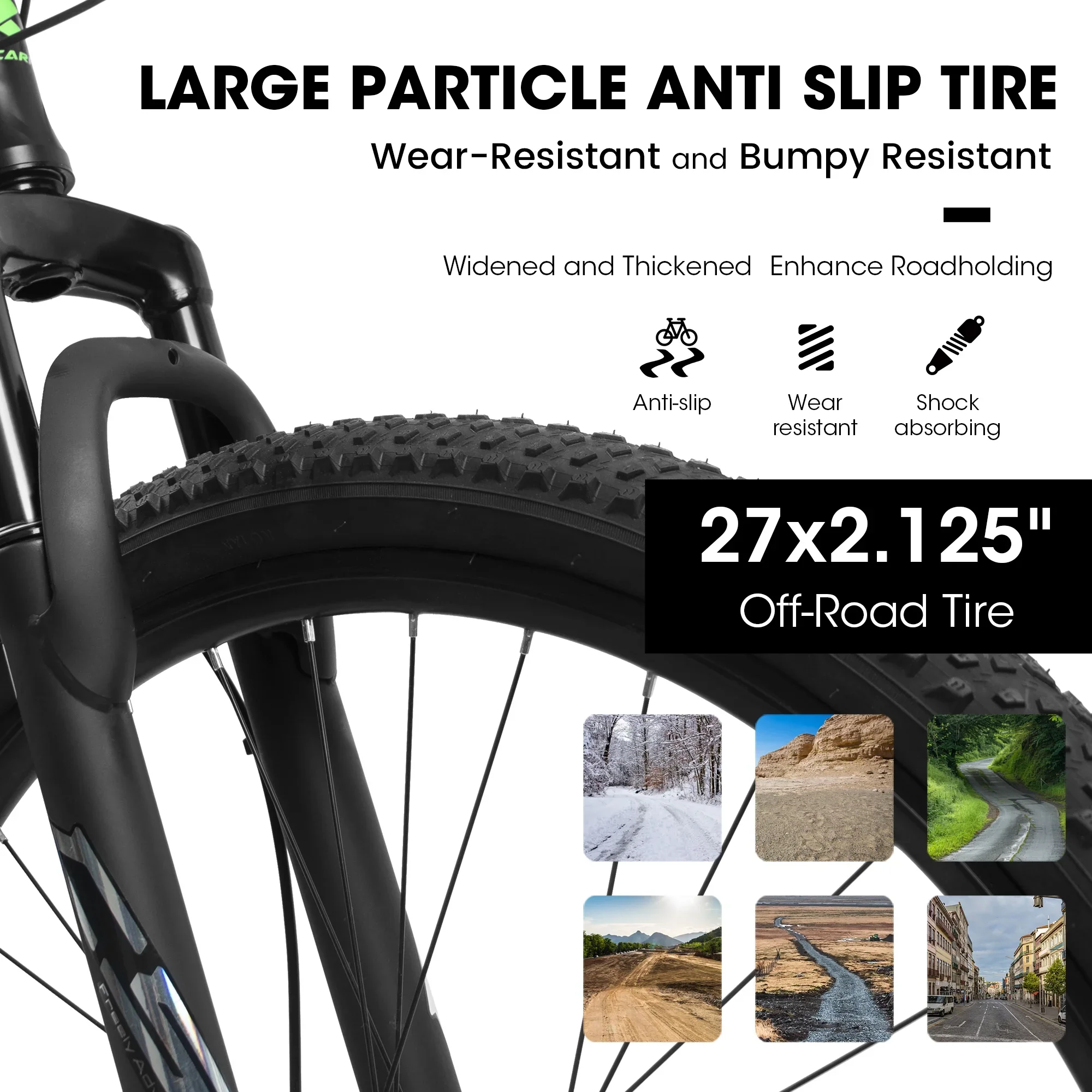 27 Mountain Bike, 21-Speed Dual Disc Brakes with Aluminum Frame – Black