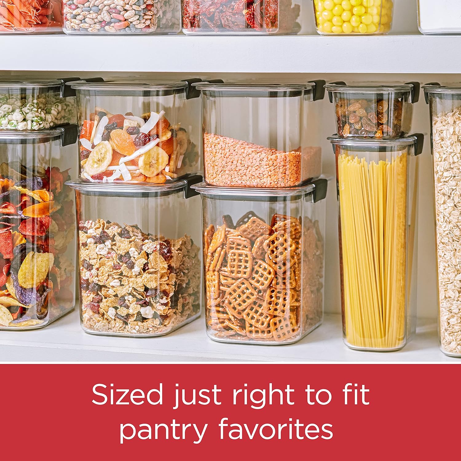Rubbermaid Brilliance Plastic Food Storage Pantry Baking Set, 3 Containers with Lids (6 Pieces Total), BPA-Free, Clear