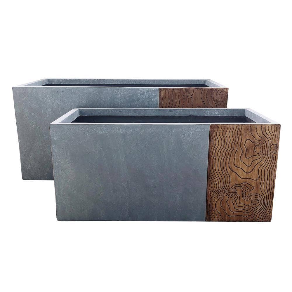 Kante 31 in. and 23 in. Long Timber Ridge Lightweight Concrete Modern Rectangle Outdoor Planter Set