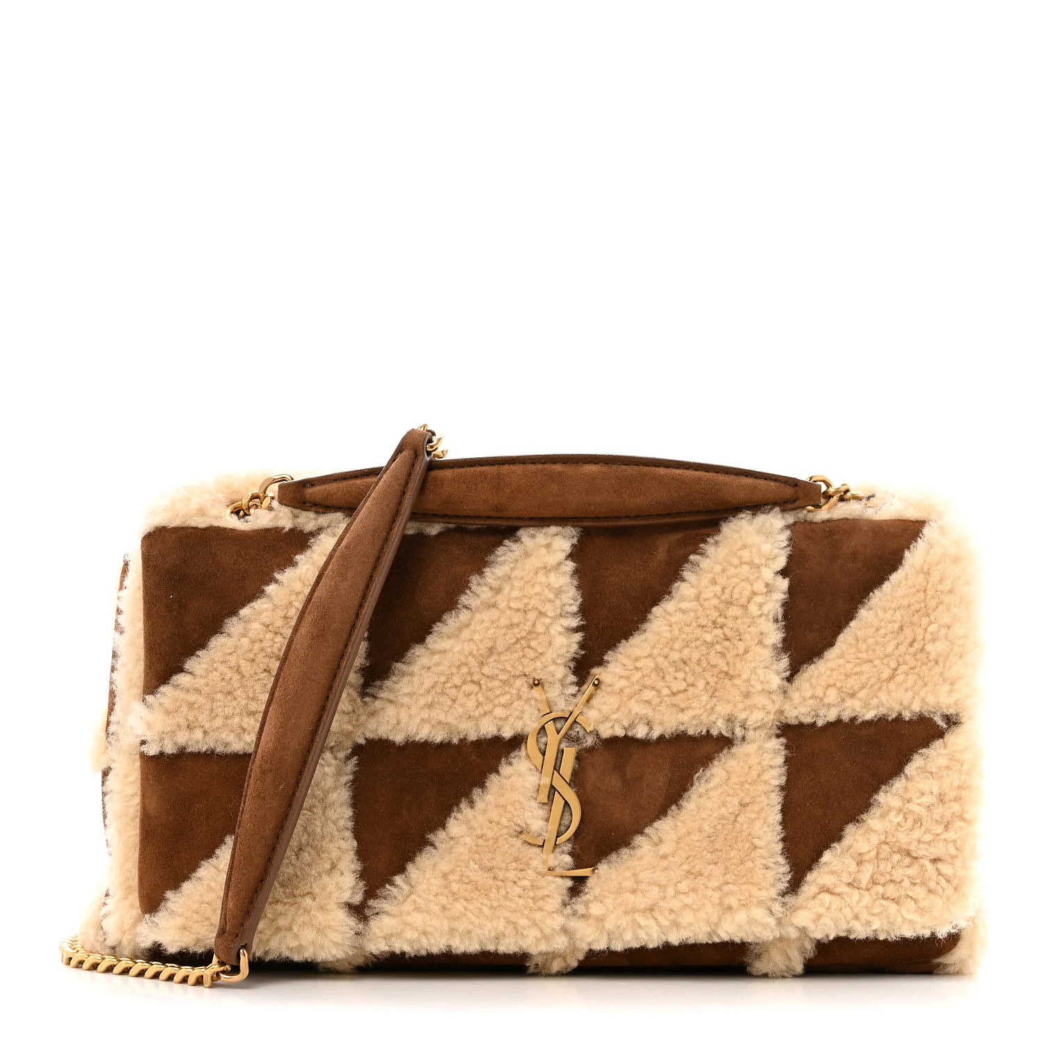 Suede Shearling Patchwork Monogram Medium Jamie Brown Beige