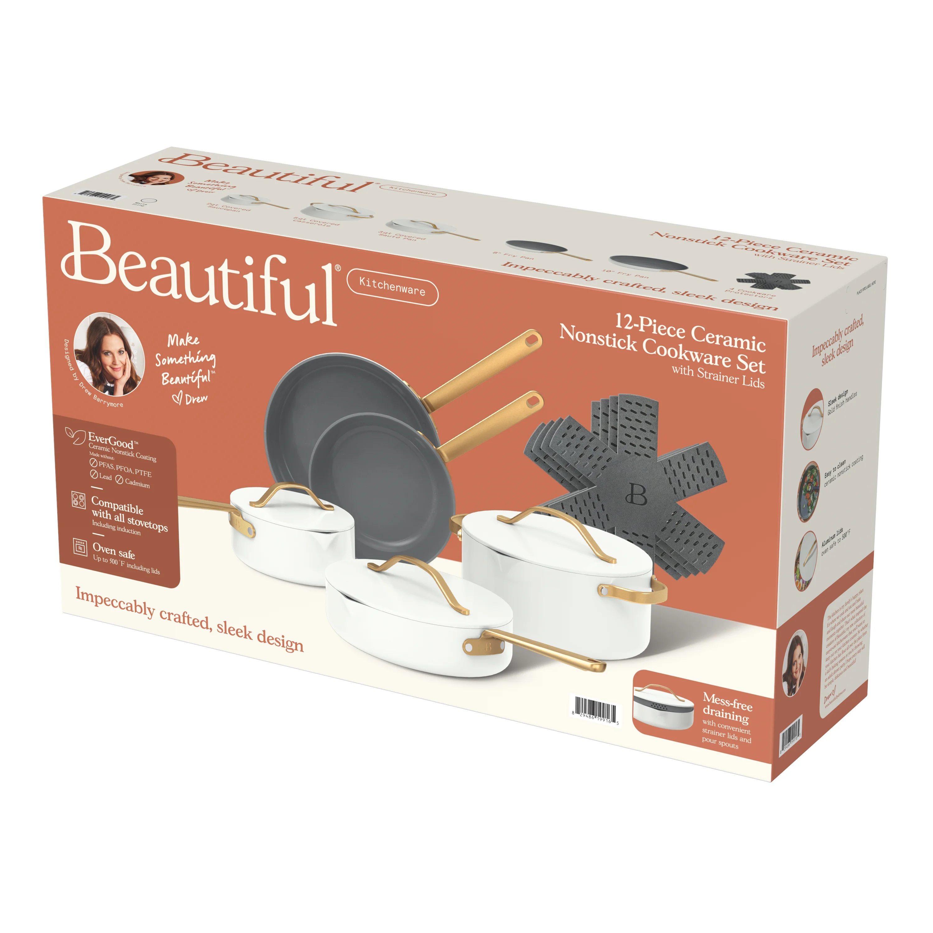 12pc Ceramic Non-Stick Cookware Set with Strainer Lids, White Icing by (White Icing) - Image 8