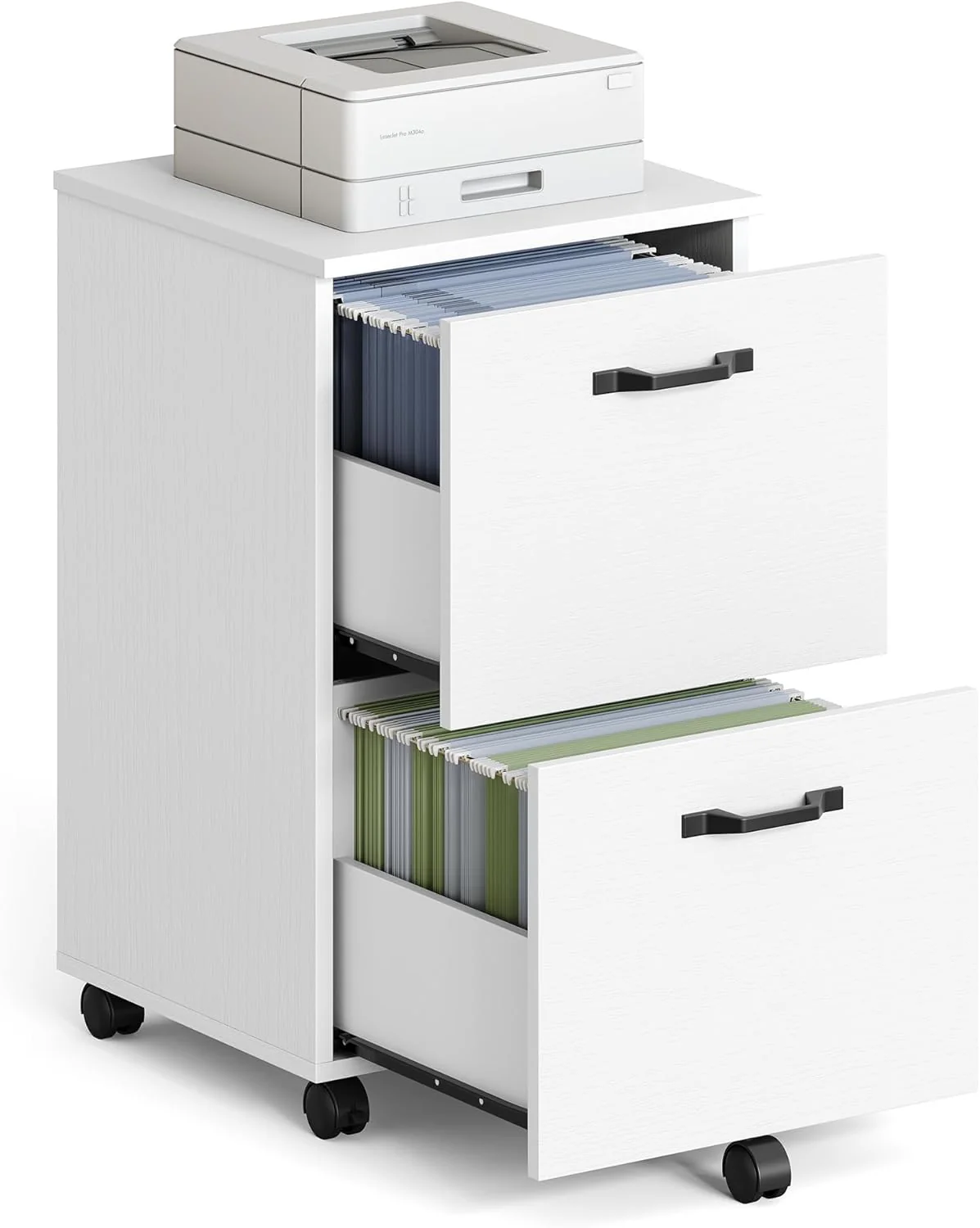 2-Tier Rolling File Cabinet, Printer Stand for Home Office, Fits A4 & Letter Documents, Matte Black (15.7 x 16.5 x 27.6 Inches)
