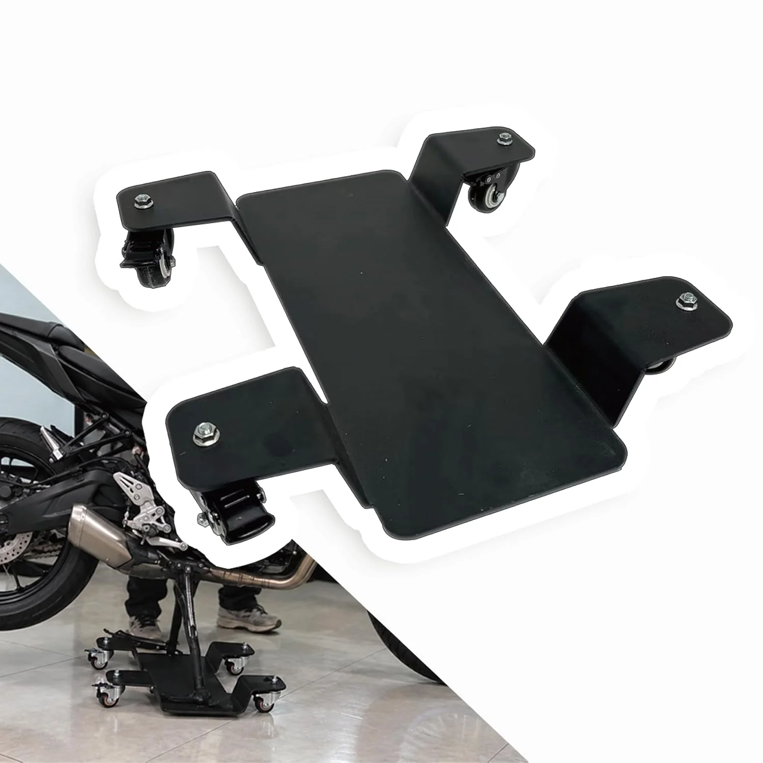 Motorcycle Center Stand Dolly, 500 lb Capacity, 360° Locking Casters