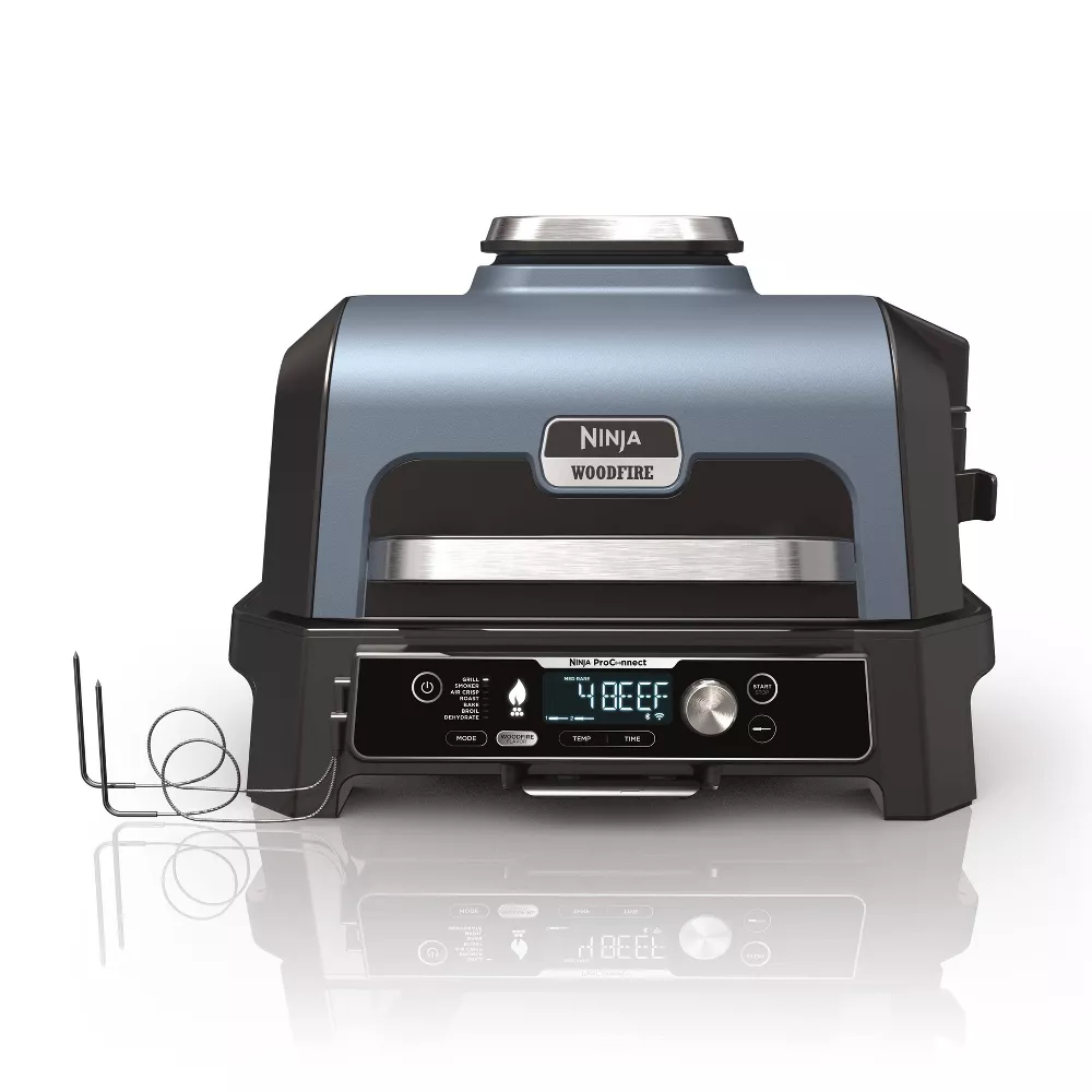 Ninja OG951 Woodfire Proconnect Premium XL Outdoor 7 - in - 1 Grill & Smoker, App Enabled, Air Fryer, 2 Built - in Thermometers - Blue