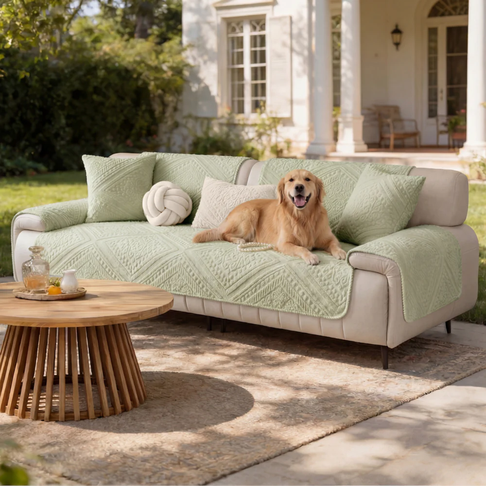 All Season Nordic Style Carved Plush Decorative Non-Slip Outdoor Couch Cover