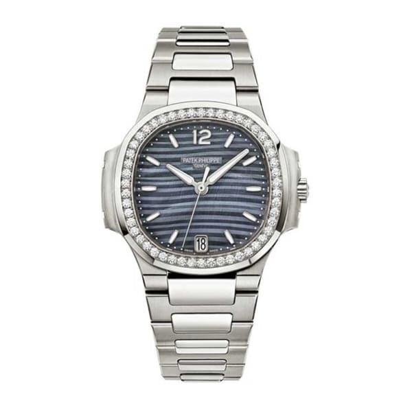 [Super Clone]Patek Philippe Nautilus Blue Tinted Mother Of Pearl Dial Automatic Ladies Diamond Watch 7018/1A-010