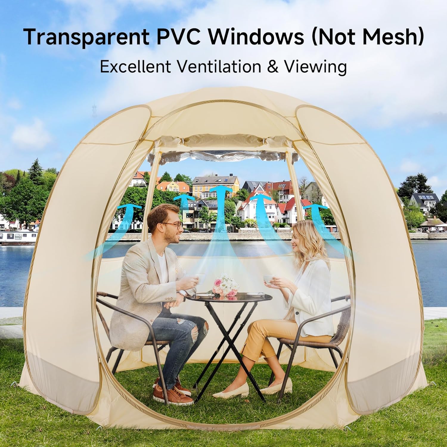 Gazebo moustiquaire pouvant accueillir 6, 10 ou 15 personnes. Tente de style igloo avec moustiquaire latérale. Idéal