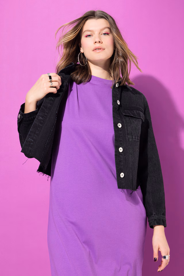 Cropped Long Sleeve Raw Edge Denim Jacket