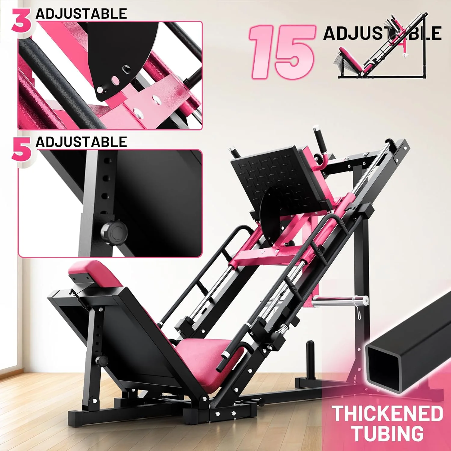 Leg Press Hack Squat Machine, Professional Adjustable Leg Press Machine for Home Gym with Linear Bearing, Specialty Hack Squat Machine for Full Lower Body Workout with Weight Storage, Pink(Pink) - Image 8