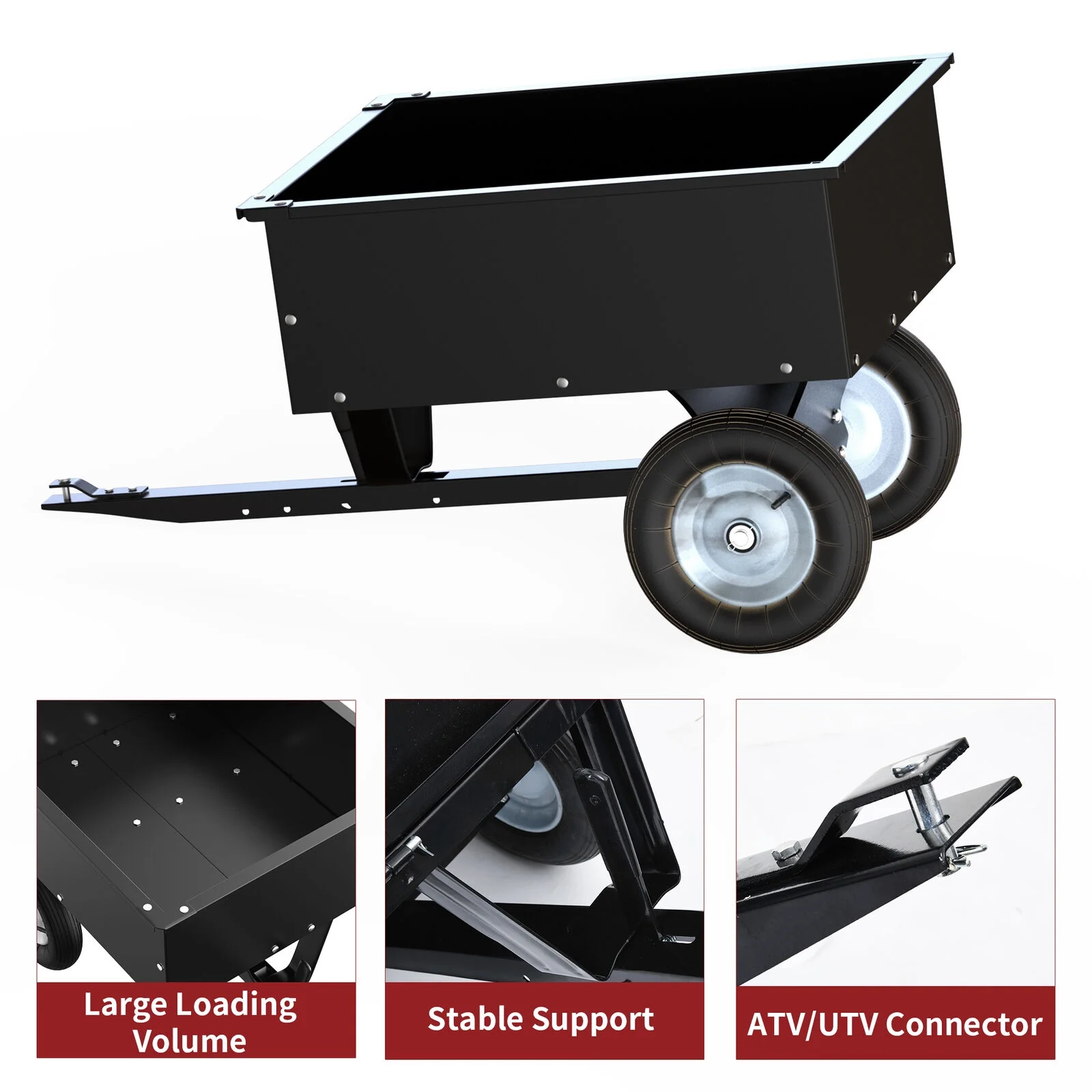 350LB Capacity Dump Cart Trailer Tow Behind Lawn Steel for Lawn Tractor ATV UTV With Wheels Black - Image 3