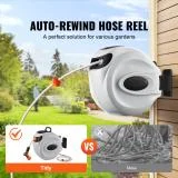 KFFKFF Retractable Hose Reel, 65 ft x 5/8 inch, 180�� Swivel Bracket Wall-Mounted, Garden Water Hose Reel with 9-Pattern Nozzle, Automatic Rewind, Lock at Any Length, and Slow Return System