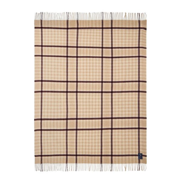 Rutete pledd ull 130x170 cm beige/fig