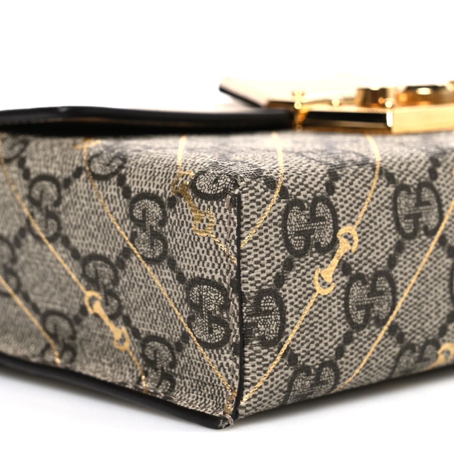 GG Supreme Monogram Calfskin Horsebit Print Mini Padlock Top Handle Shoulder Bag Beige Ebony Light Pink