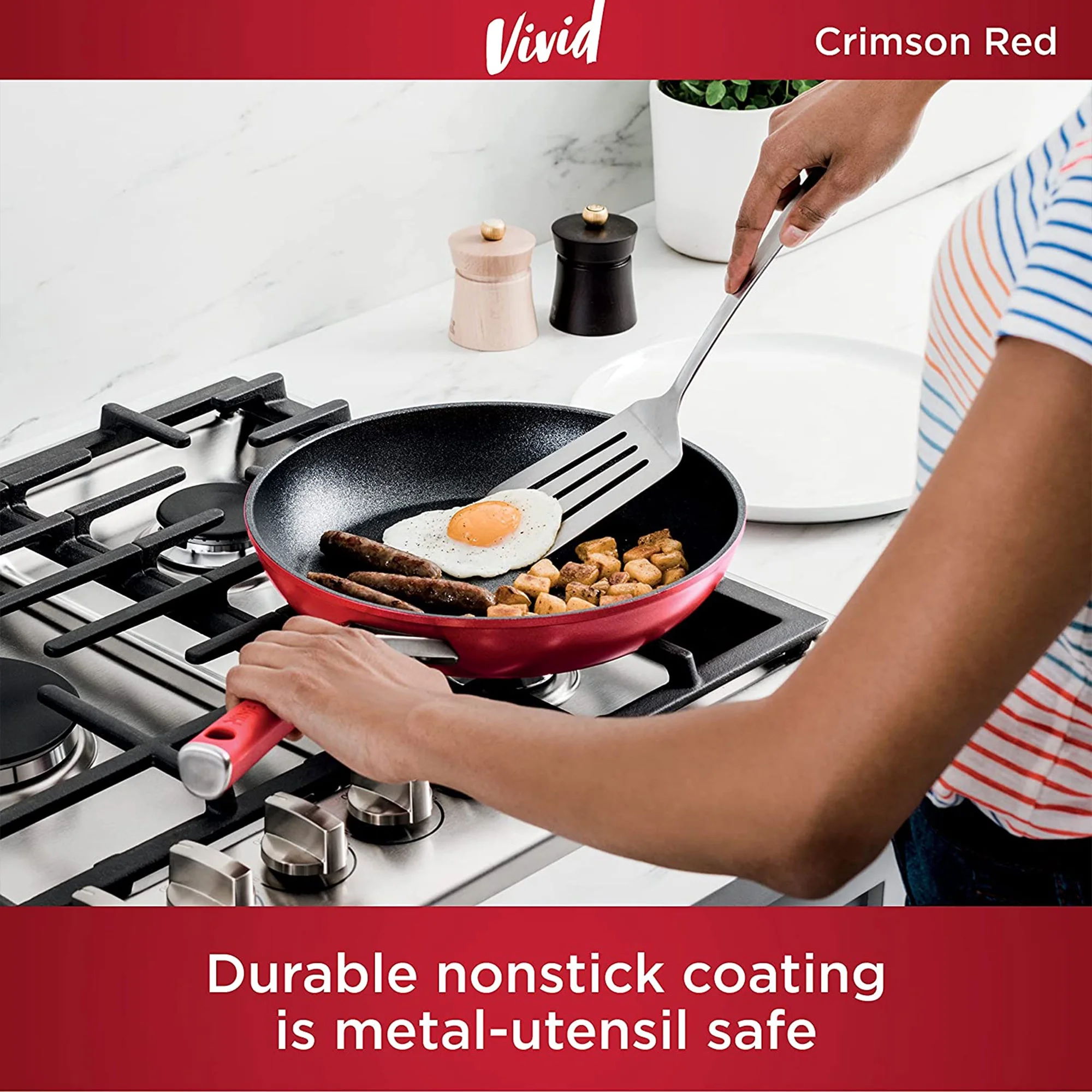 Foodi NeverStick Vivid Oven Safe 10 Piece Pots and Pans Cookware Set(Red) - Image 3