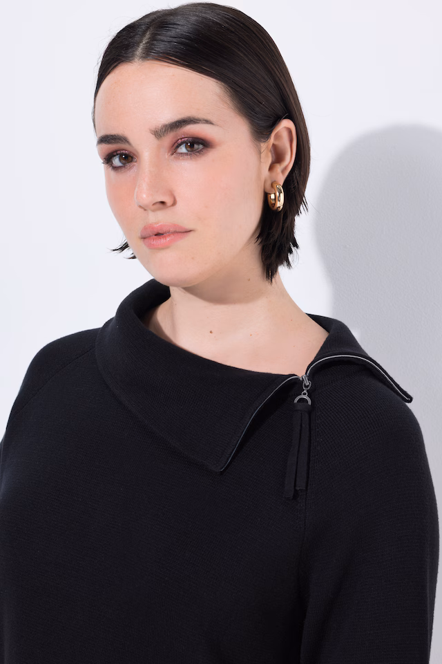 Block Stripe Asymmetric Turtleneck Sweater