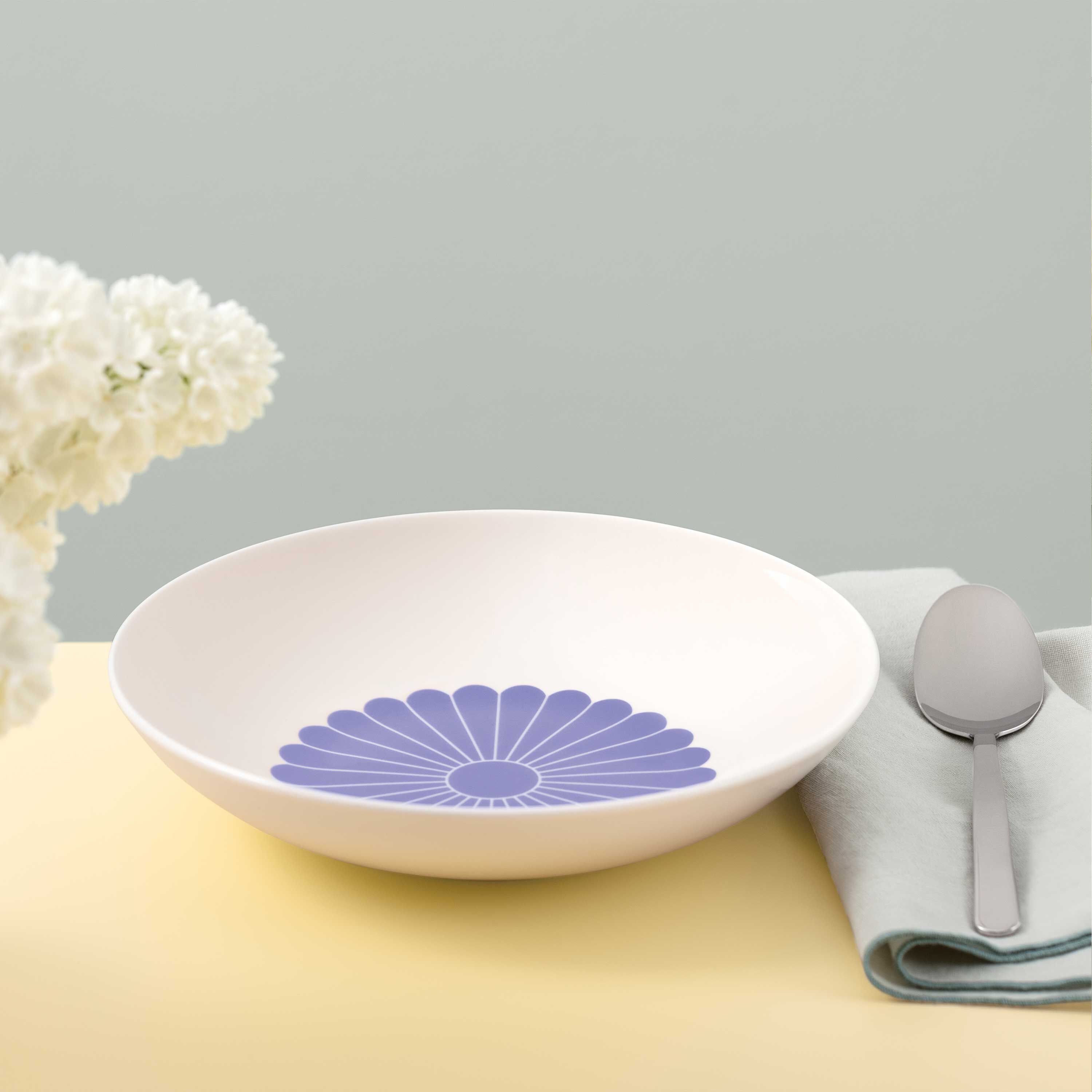 Fleur Pasta bowl - Blue, 21 oz, Premium Porcelain