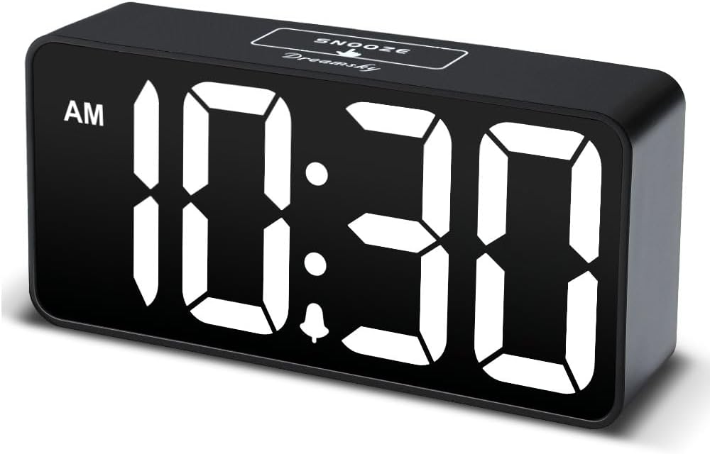 DreamSky Small Digital Alarm Clock for Bedroom, Large Big Numbers Display| Clocks for Living Room, Electric Bedside Desk Clock with USB Charging Port, Dimmer, Adjustable Volume, Powered by USB-C Adapter