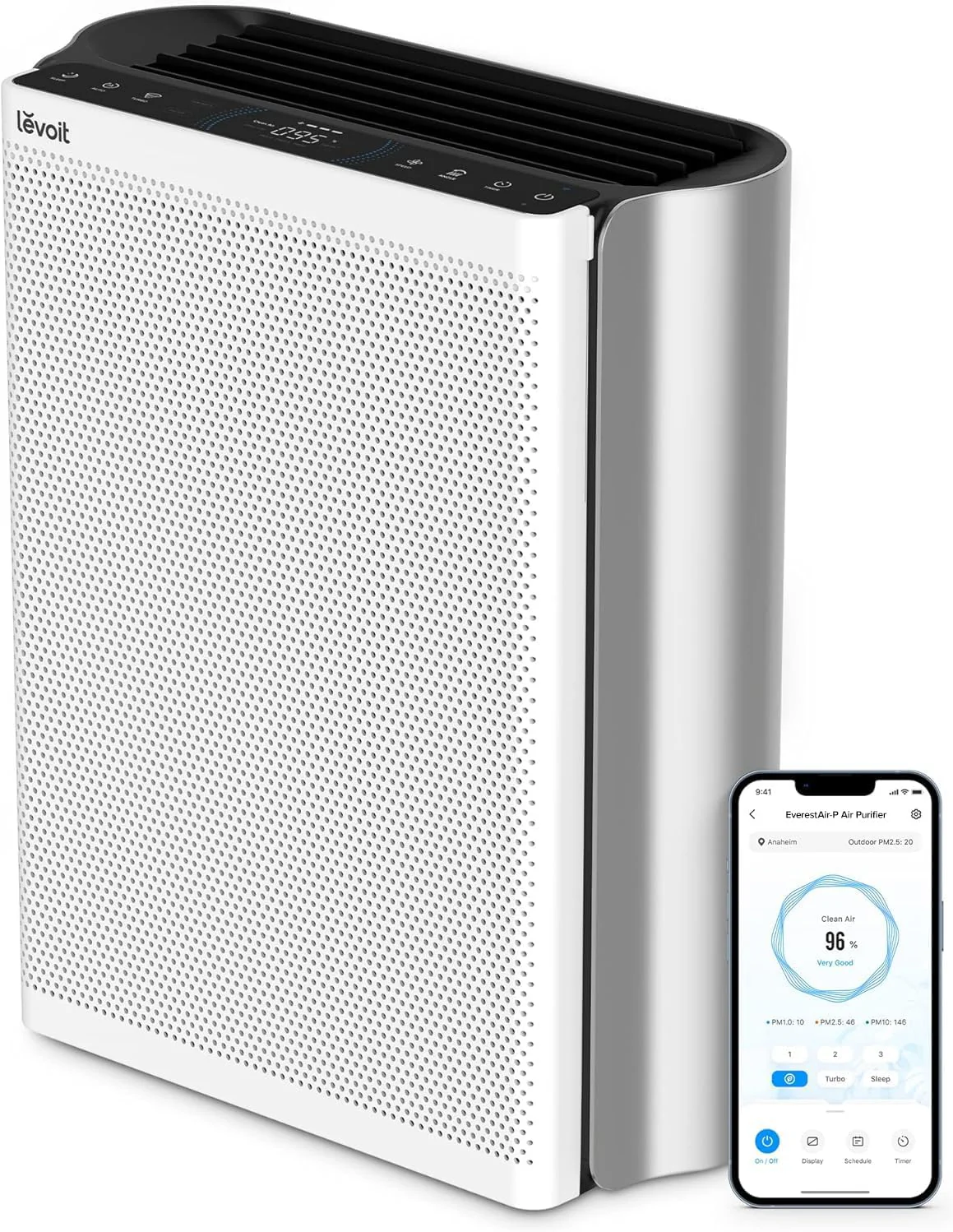 Purificateur d'air LEVOIT pour grandes pièces jusqu'à 161 m² (1733 pi²) avec filtre HEPA, mode nuit, certification AHAM VERIFIDE, mode automatique, moniteur de qualité de l'air, Wi-Fi intelligent, filtre 3 en 1 contre les allergies aux animaux, la fu