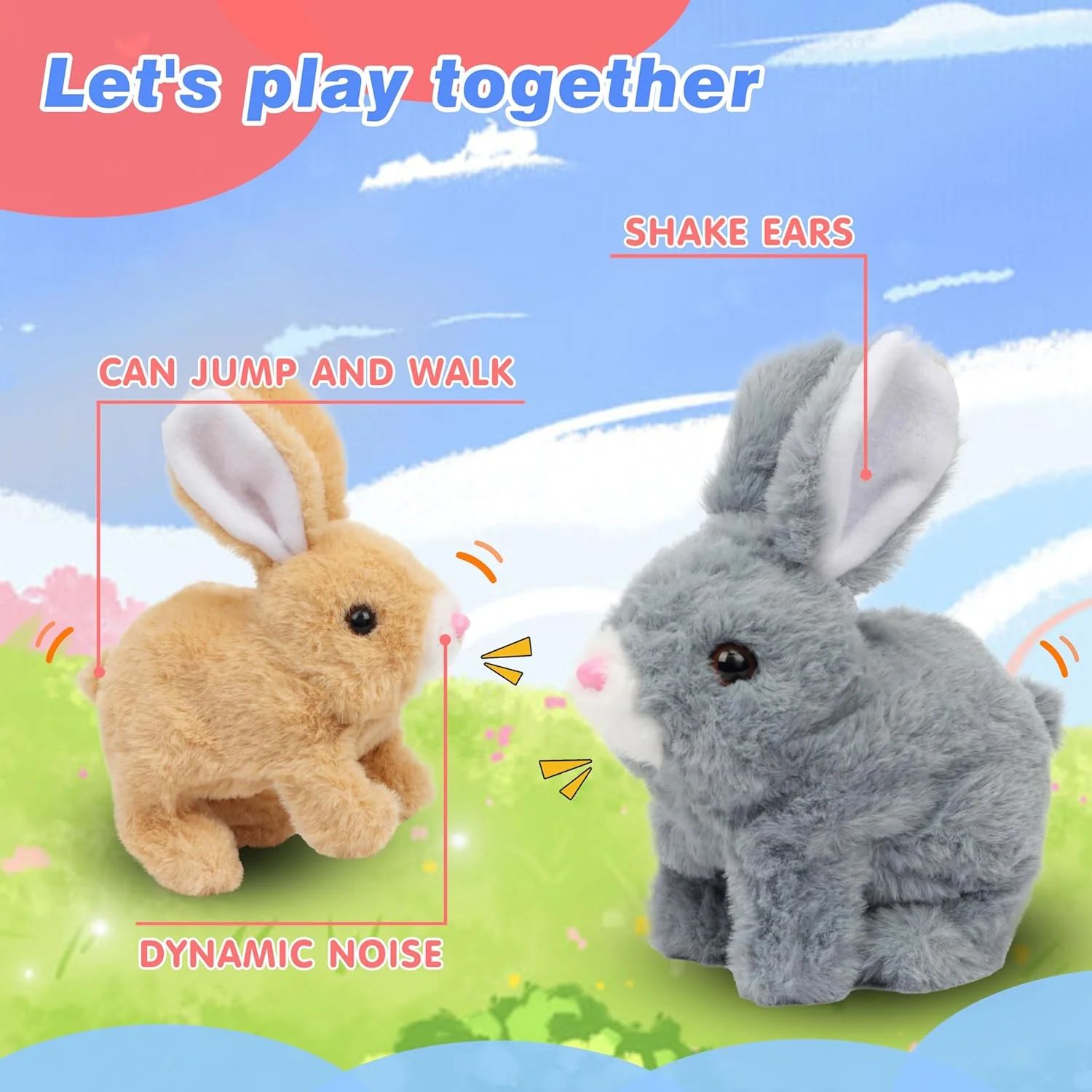 Interactive Hopping Rabbit Electronic Plush Bunny Toy with Sounds and Movements, 7'' Brown
