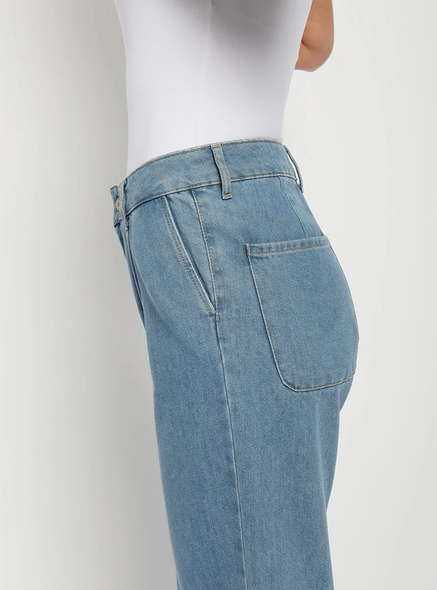 Jean large femme bleu indigo clair