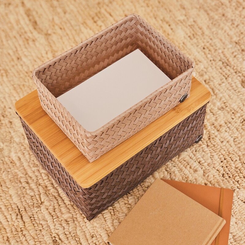 Top Fit stor oppbevaringskurv m/lokk 31x23x15 cm taupe