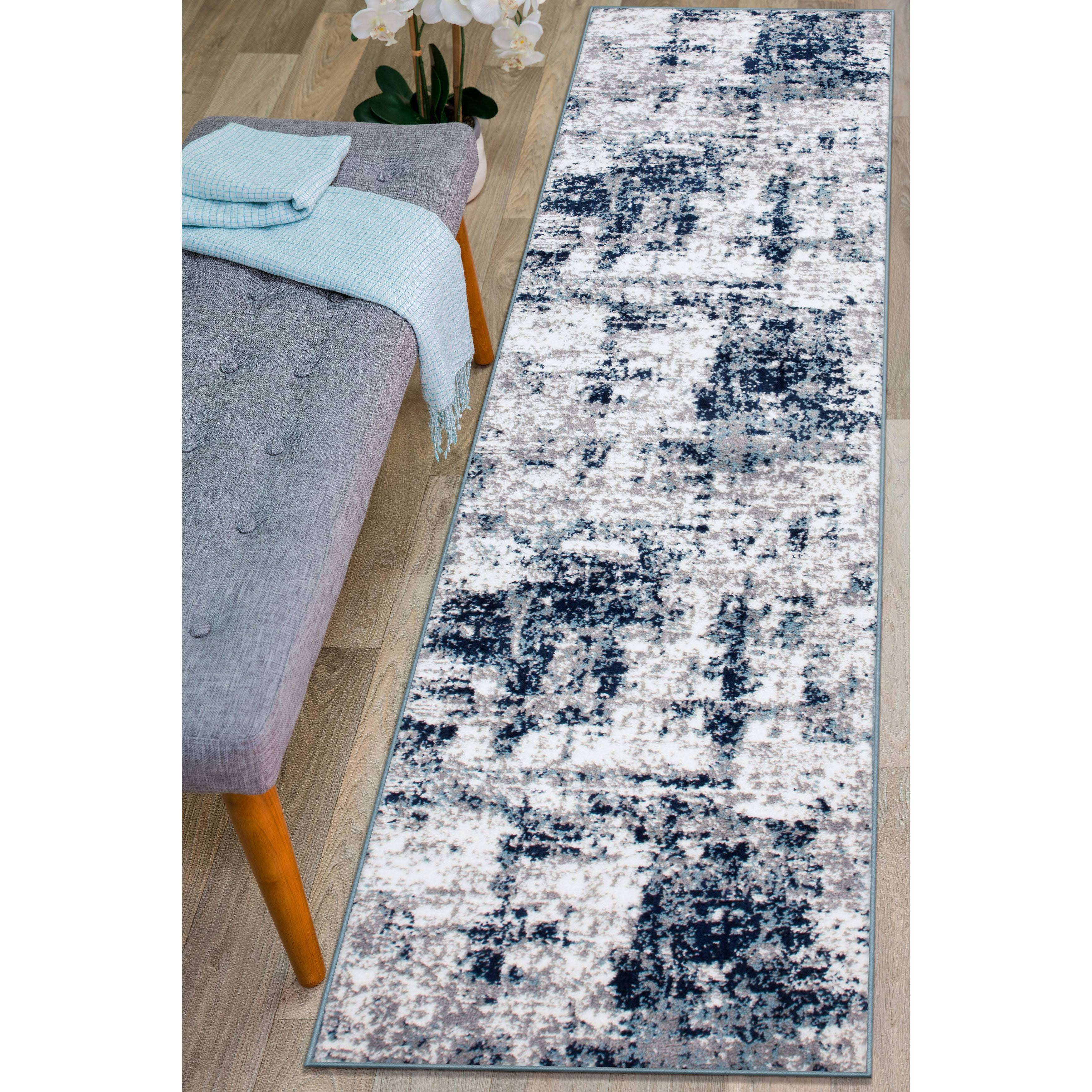 Rugshop Distressed Abstract Runner Rug 2' x 7' Blue