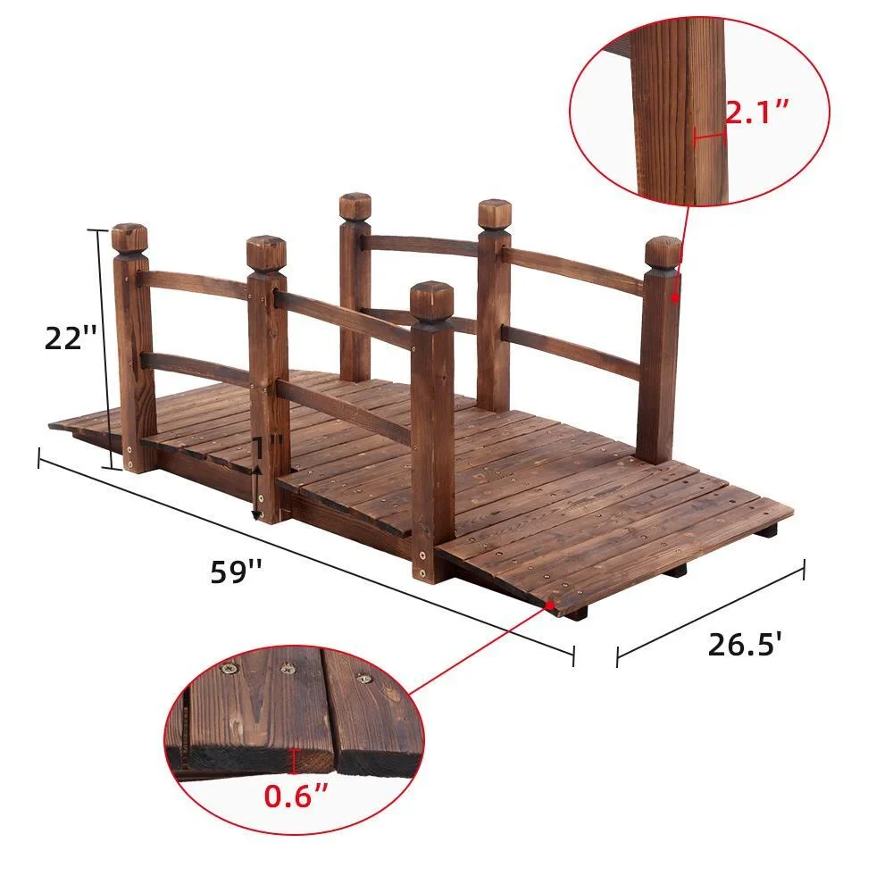 Veado 5ft Wooden Bridge Stained Decorative Solid Wood Courtyard Outdoor Garden Stable,Suitable for outdoor, garden
