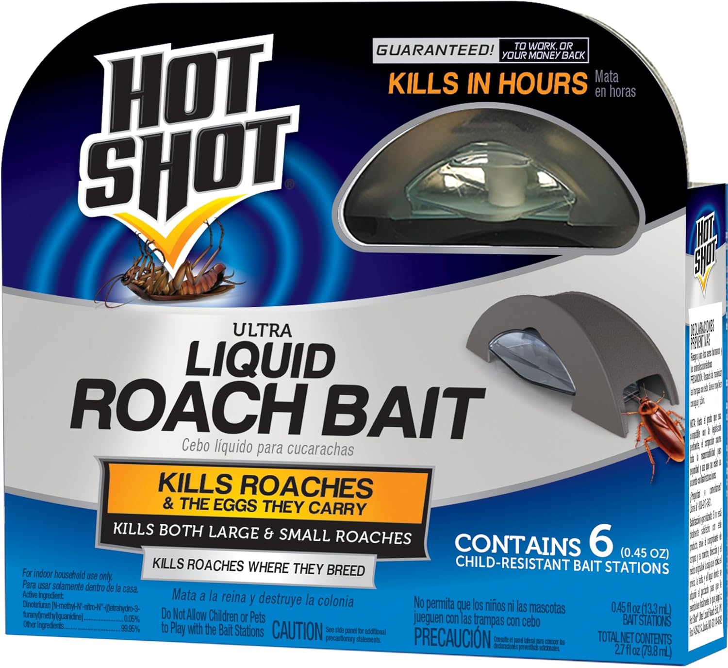 Hot Shot Ultra Liquid Roach Bait 6 Count, Kills In Hours, 1 Pack| Kills Large & Small Roaches, Place Bait Stations Where Roaches Have Been Seen, Clear Non-Staining Formula