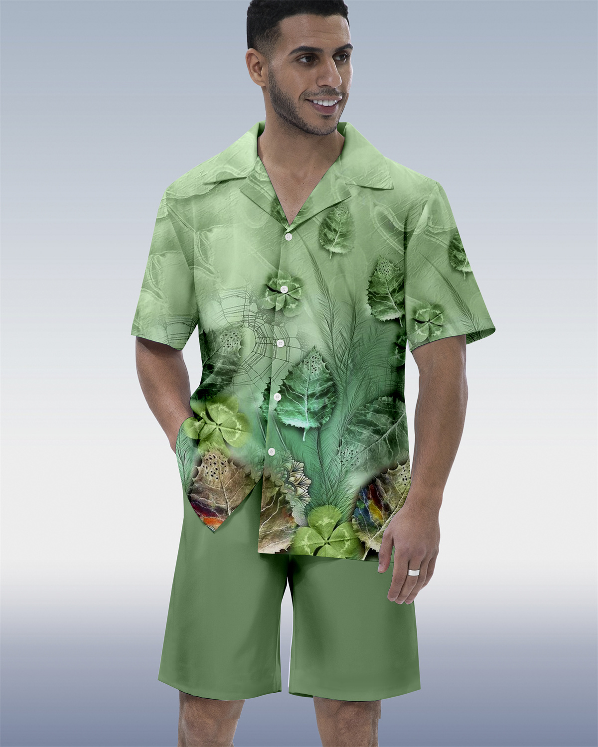 Costume homme à manches courtes, imprimé ethnique ombré contrasté, style hawaïen, référence 072