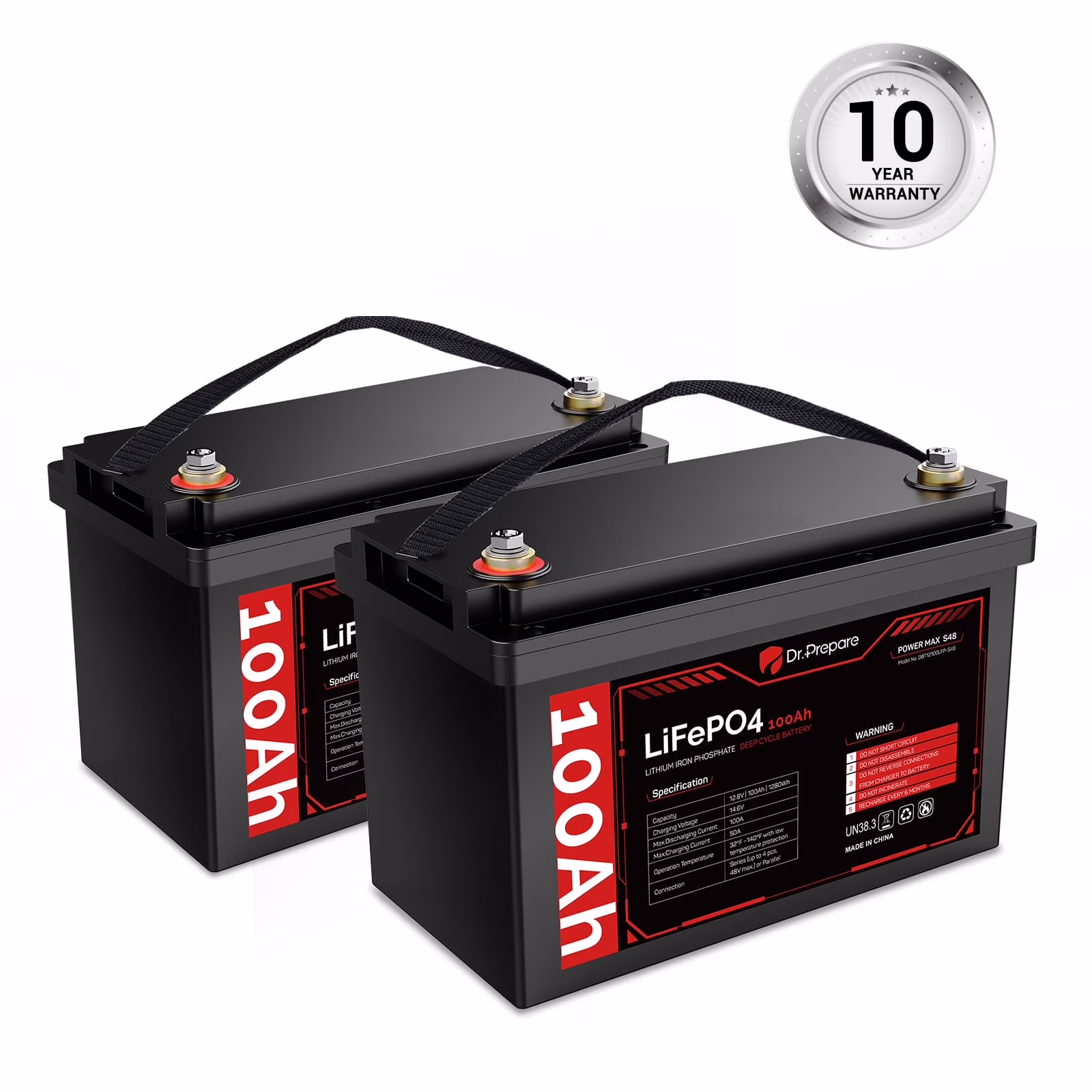 2 Pack 12V 100Ah LiFePO4 Lithium Battery Deep Cycle Batteries for RVs, Trolling Motors, Boats(2)