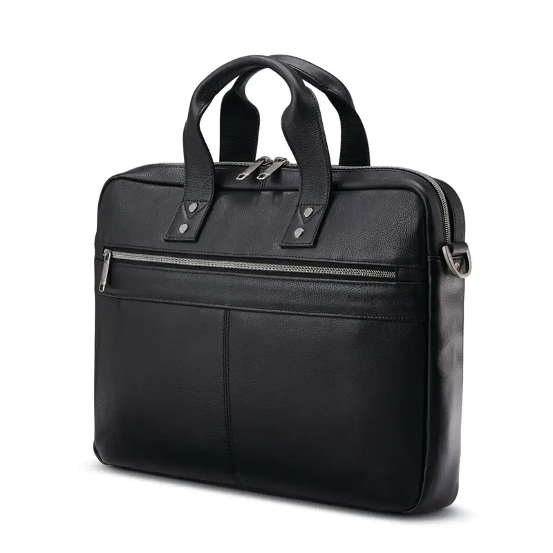 Black Classic Leather Slim Brief Laptop Bags & Briefcases | 1348-YOLQS - SAMSONITE OUTLET