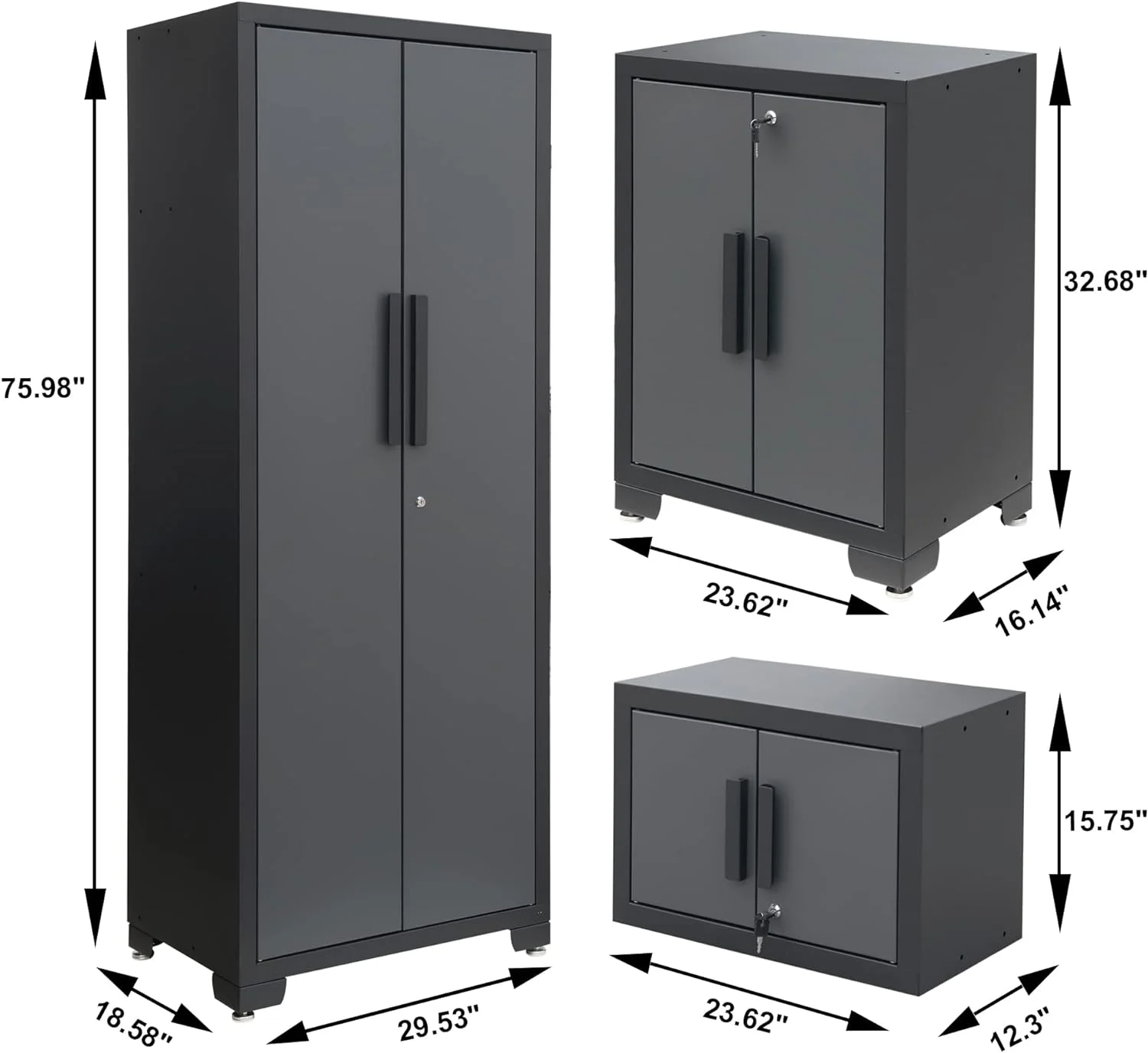 Garage Storage Cabinet Sets 9 piece Tool Organizer Workshop Cabinets with Lockers,Shelves and Wood Workbench,18.58"D x 75.98"W x 129.92"H H,Black/Grey - Image 4
