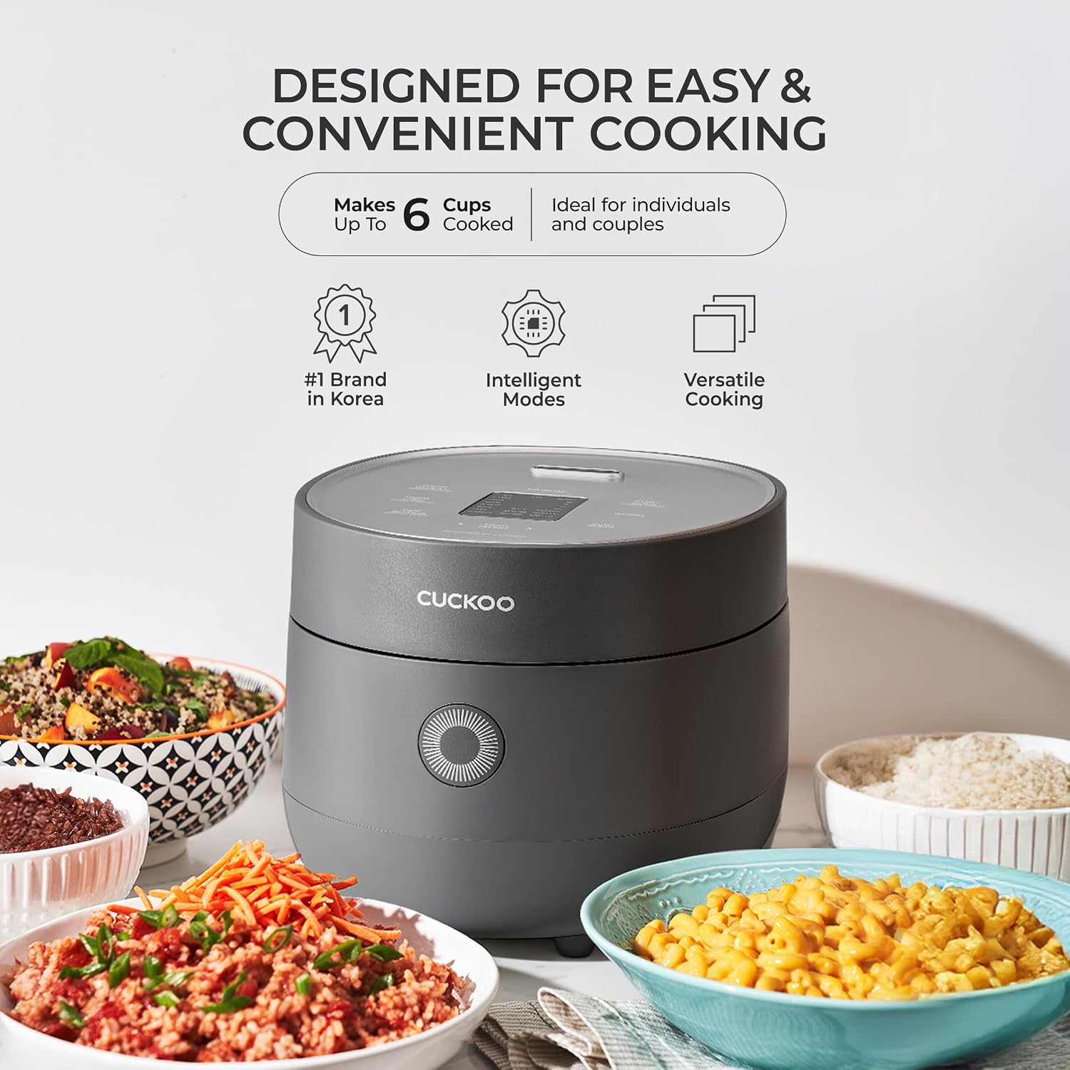 CUCKOO Micom Fuzzy Logic Rice Cooker, 6-Cup Cooked, Gray, CR-0375FG