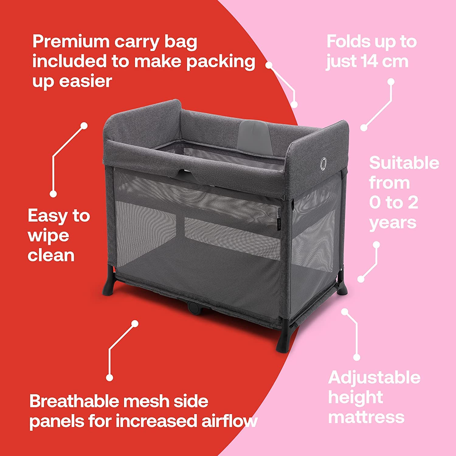 Parc pour bébé Bugaboo Stardust - Portable, intérieur et extérieur - Pliable et facile à transporter - Dépliage en 1 seconde - Gris chiné