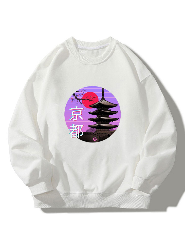 Sweat-shirt décontracté imprimé paysage de Kyoto