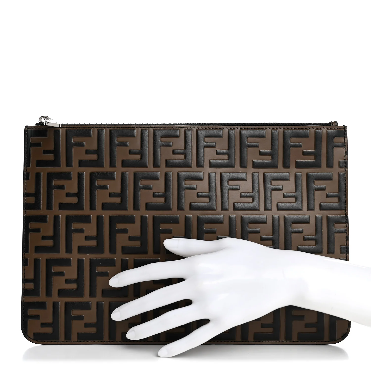 Vitello Grace FF 1974 Embossed Slim Clutch Black