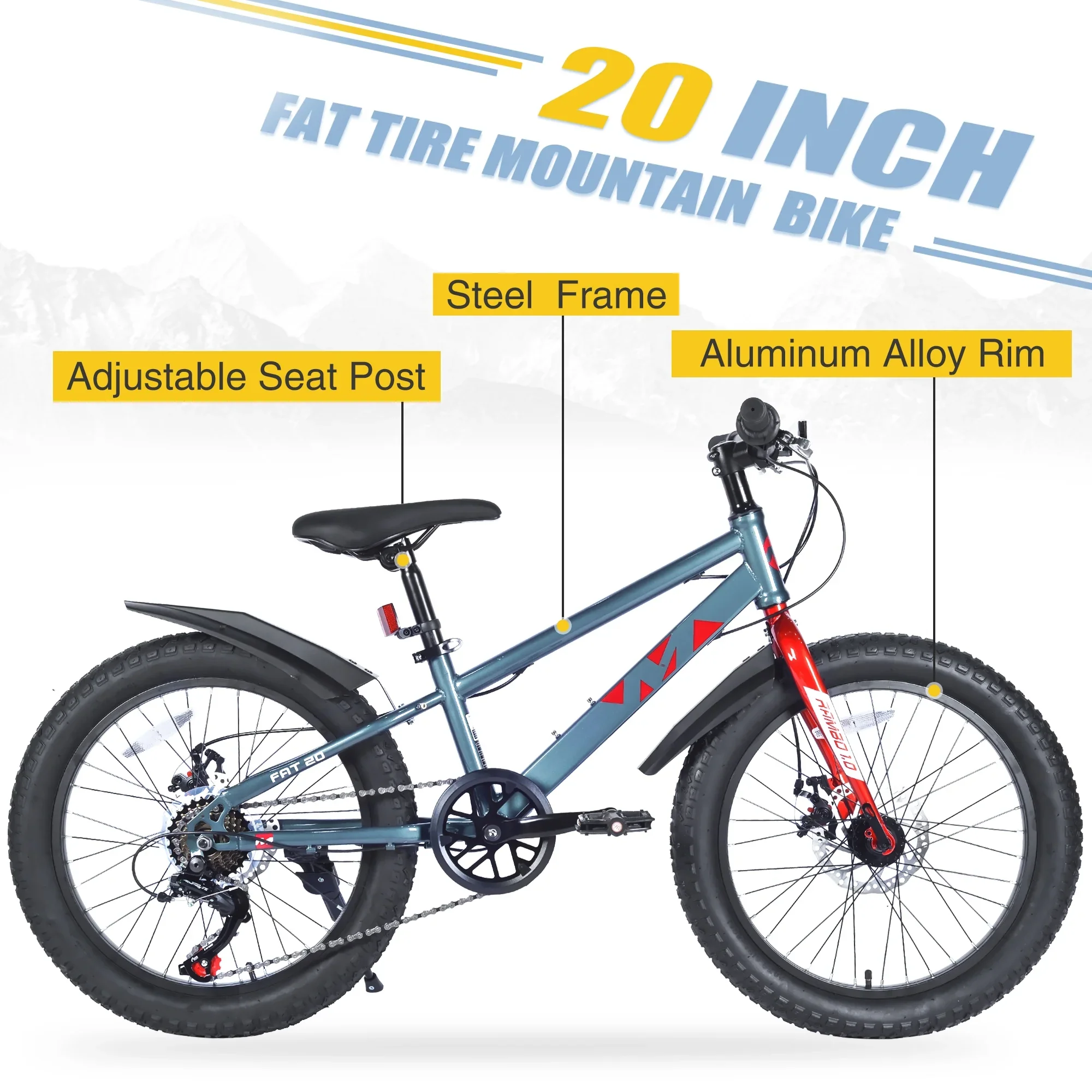 Ambifirner Newest Bike Fat Tire Mountain Bike with 20 Inch Wheels, 21 Speed with High Carbon Steel