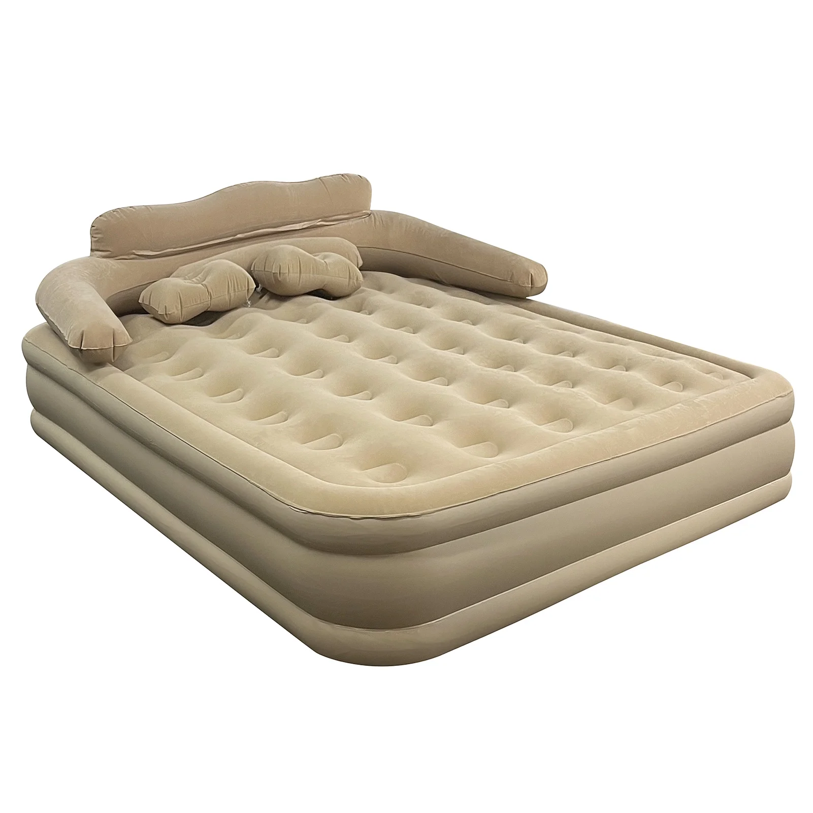 double bed Large Size Air Mattress with Headboard | Dual Pump, Inflatable Camping Airbed Electric(Brown��75.5" x 59.8" x 15.7") - Image 3