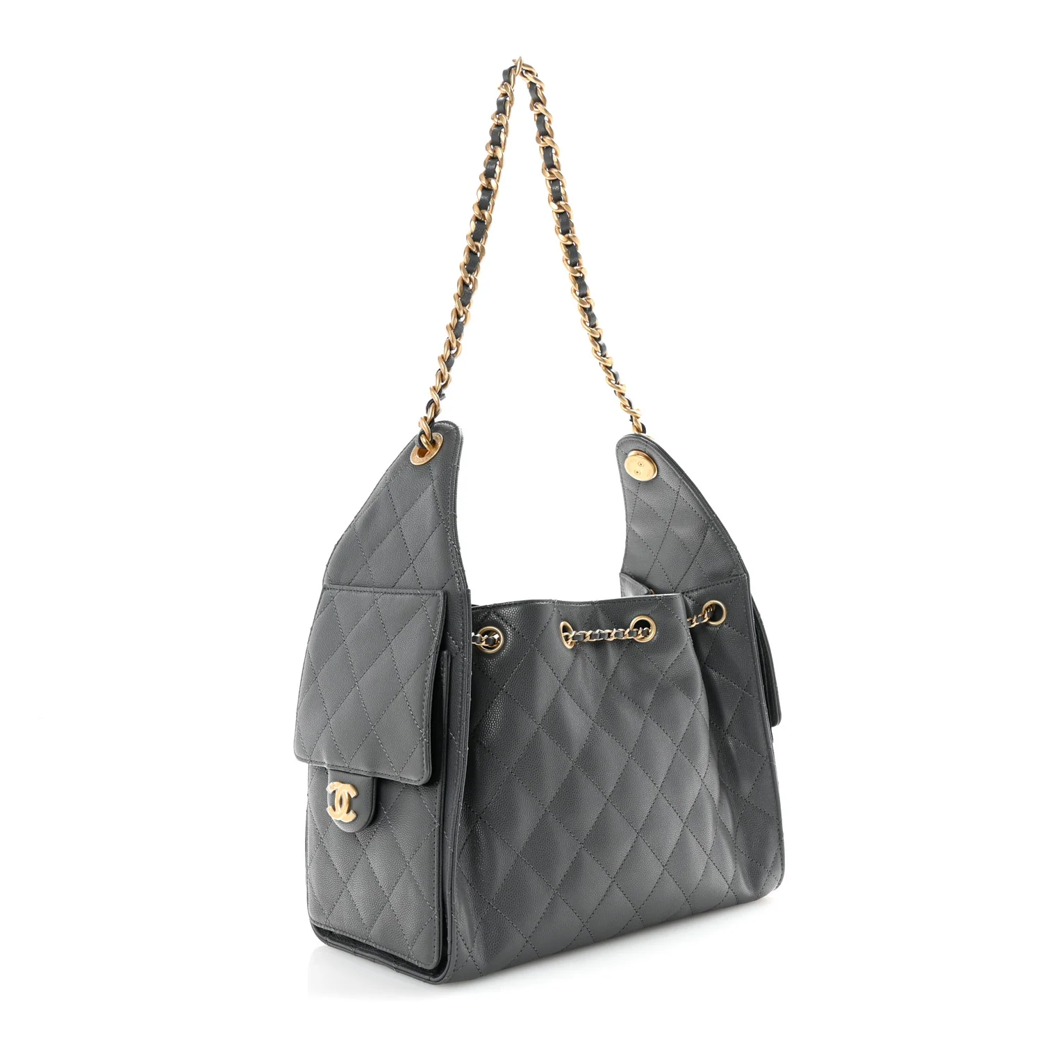 Caviar Quilted Small Chanel 25 Handbag Dark Grey