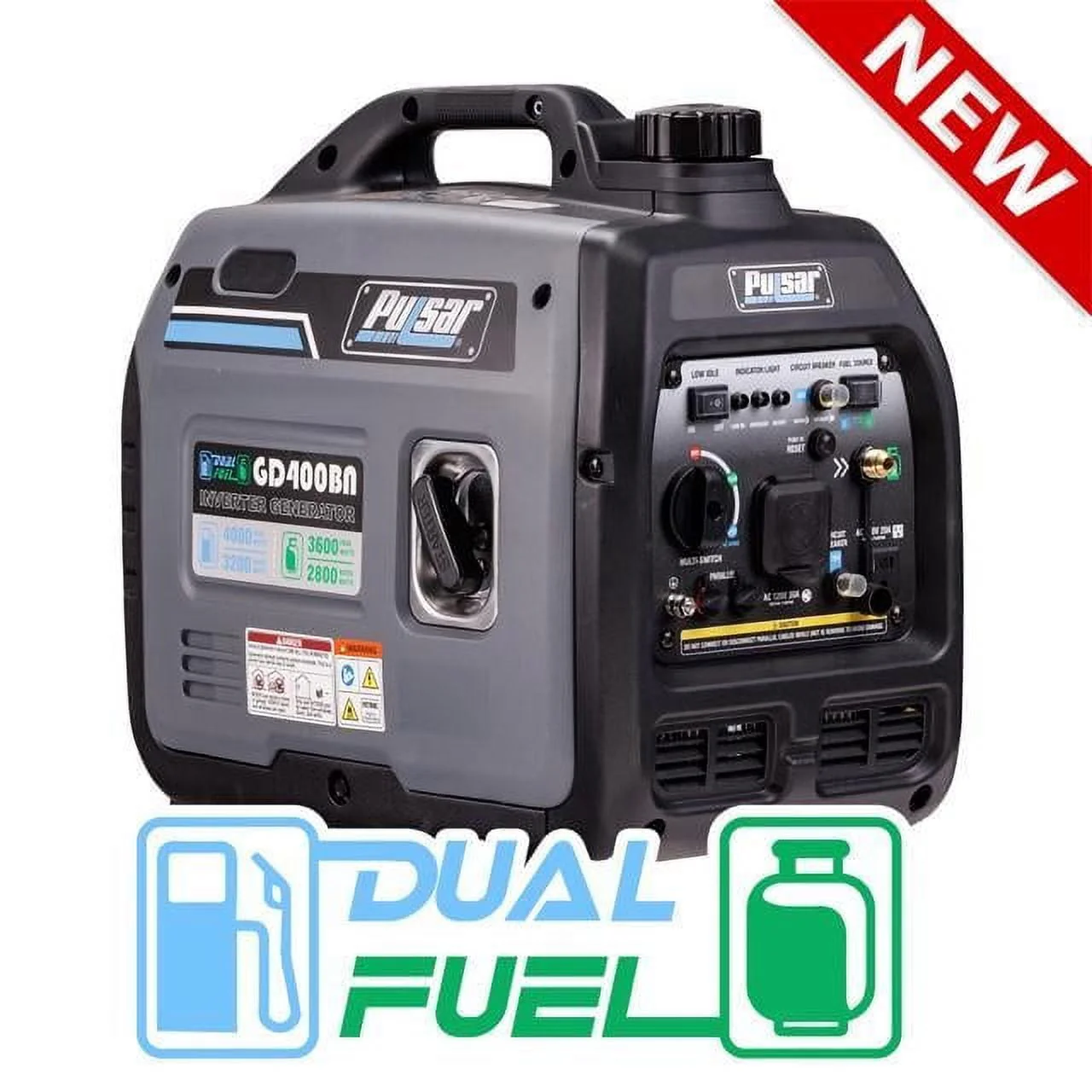 GD400BN, 4000W Portable super-quiet Dual Fuel Parallel Capability, CARB Compliant Inverter Generator, ultra-lightweight and RV Ready, 4000-Watt Gray
