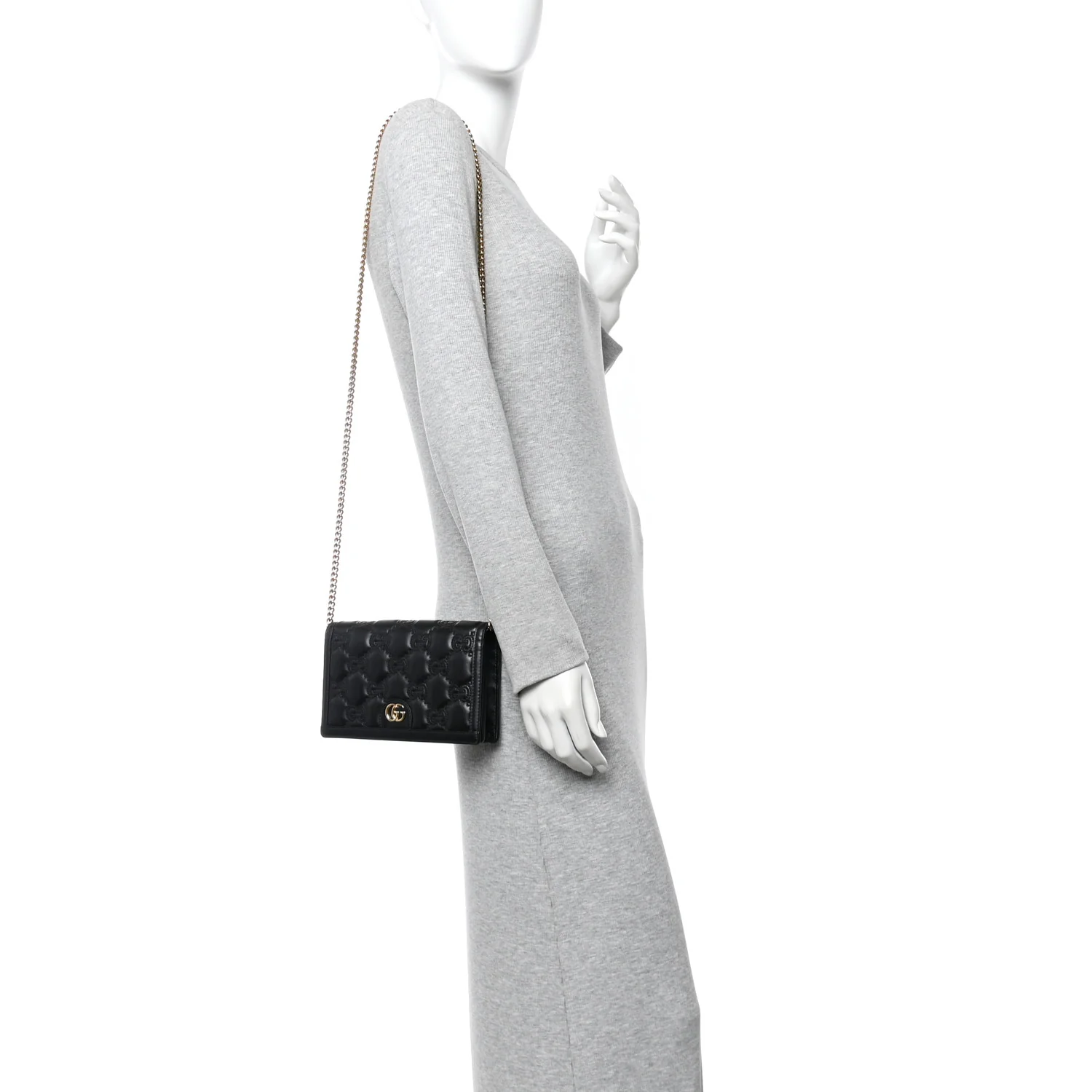 Calfskin GG Matelasse Chain Wallet Black