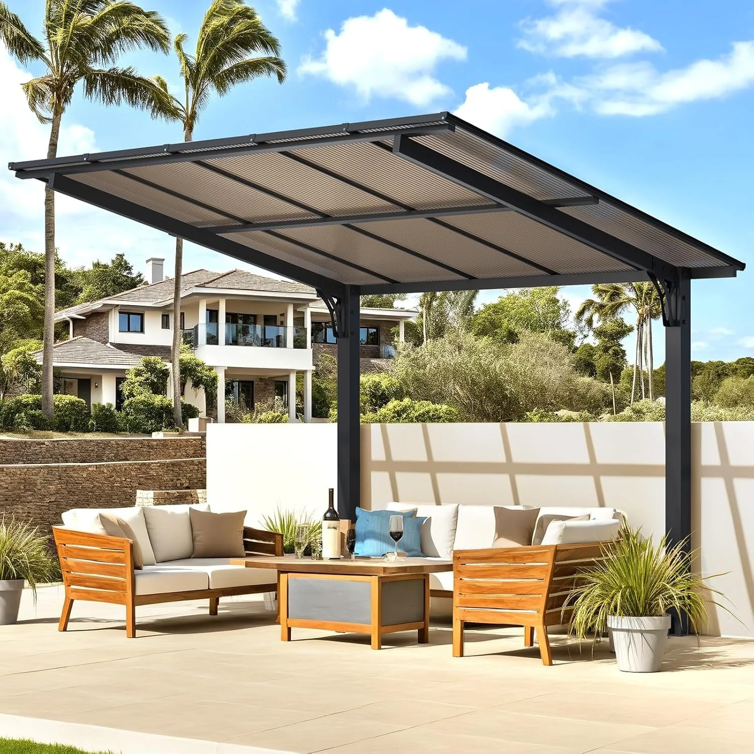 AECOJOY 10' x 8' Gazebo Outdoor Pergola for Patio, 8x10 Freestanding Lean to Hard Top Grill Gazebo