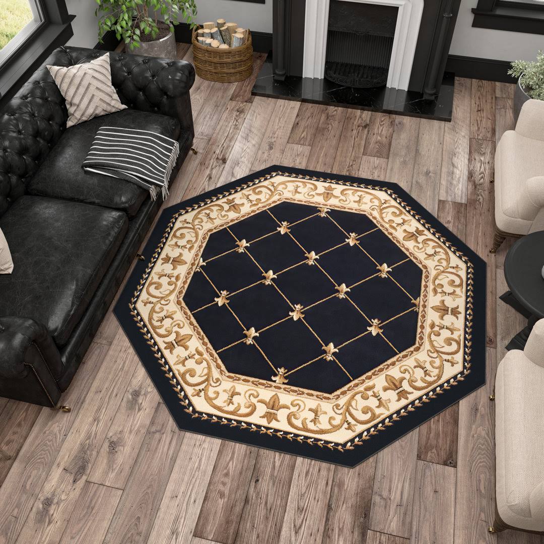 Astoria Grand Clarence Black/Gold Area Rug Size: 5'3 inch Octagon