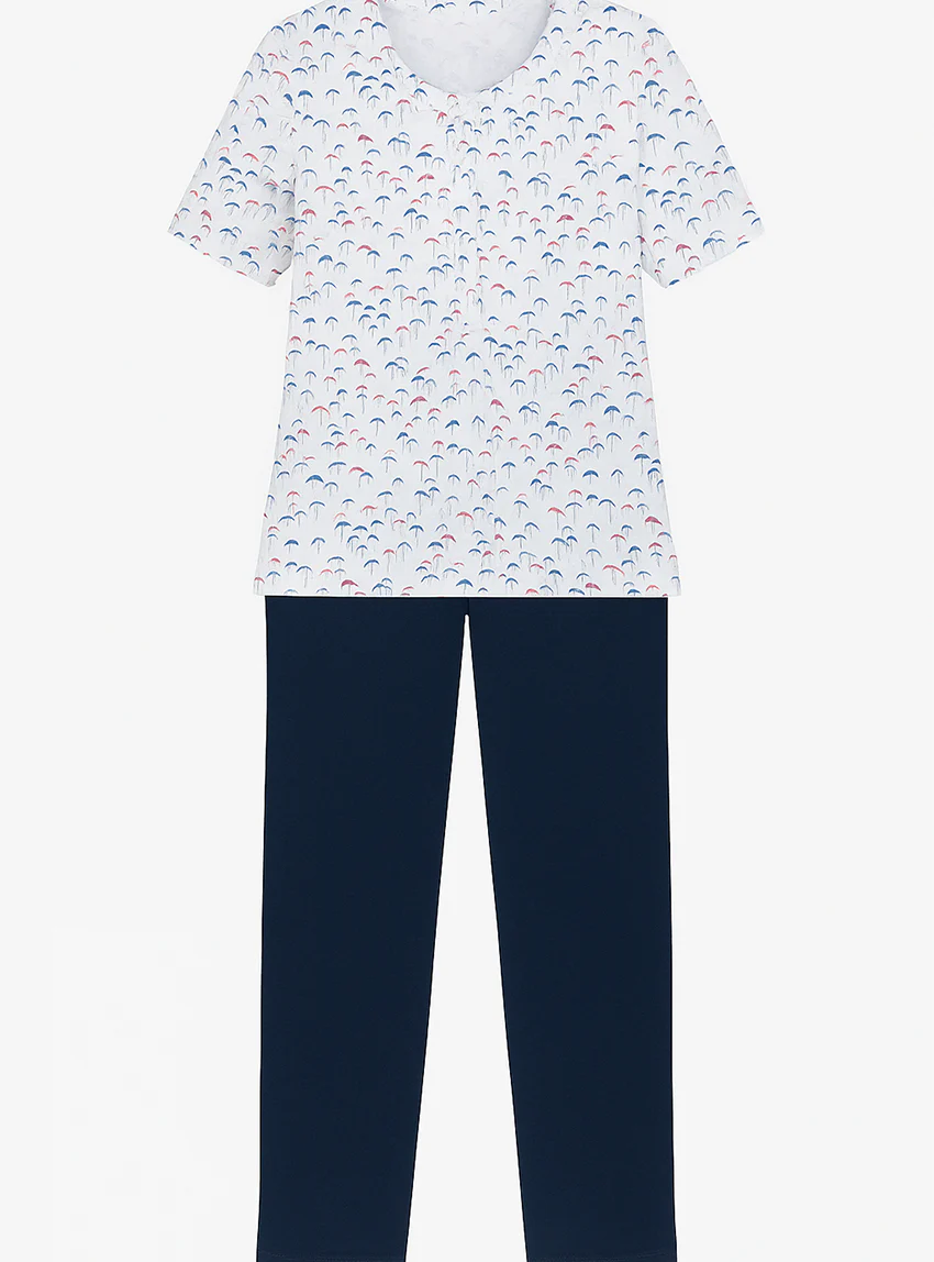 Pyjama femme en coton imprimé parasols