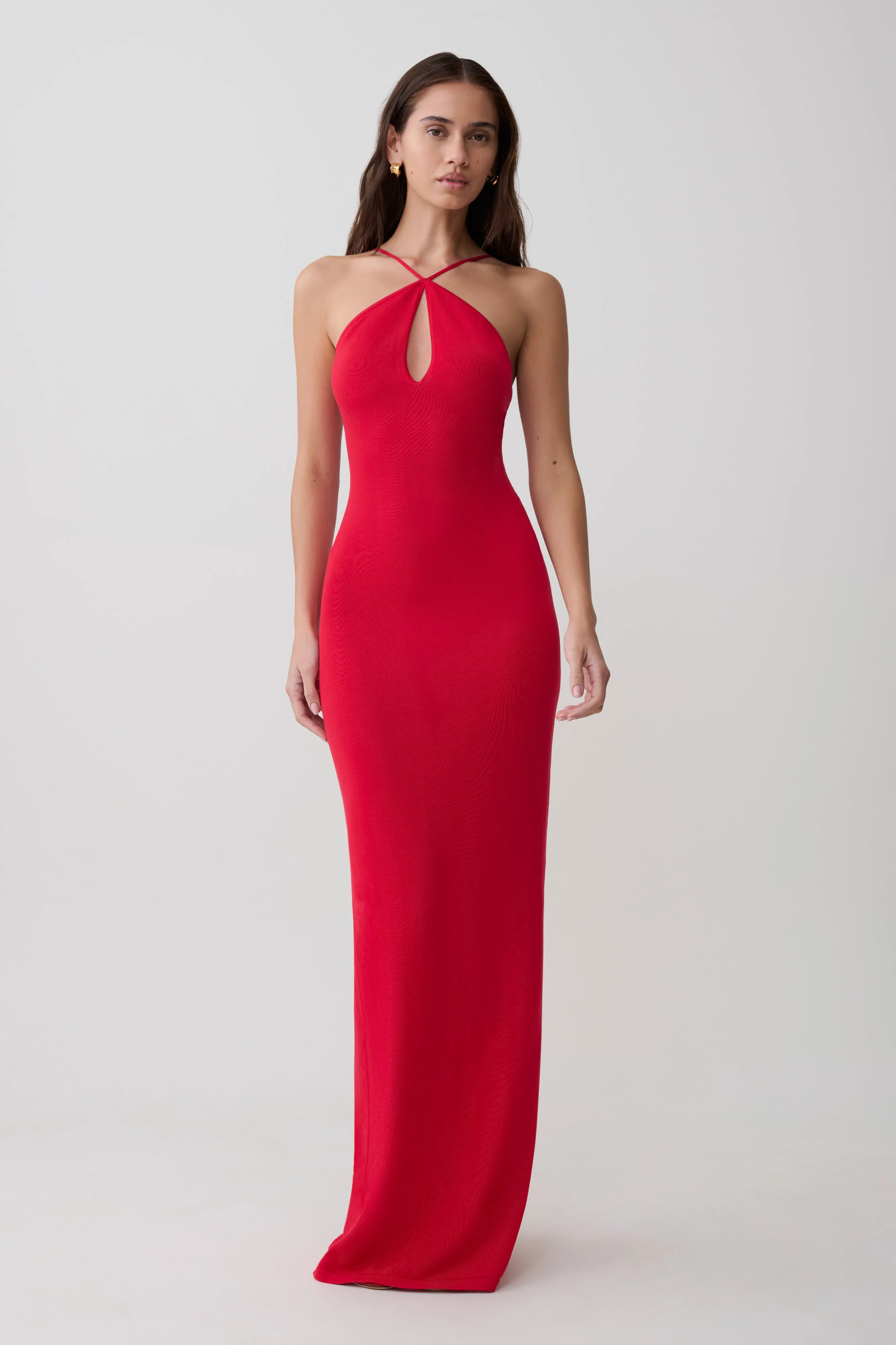 Ashtin Cross Front Knit Maxi Dress - Red