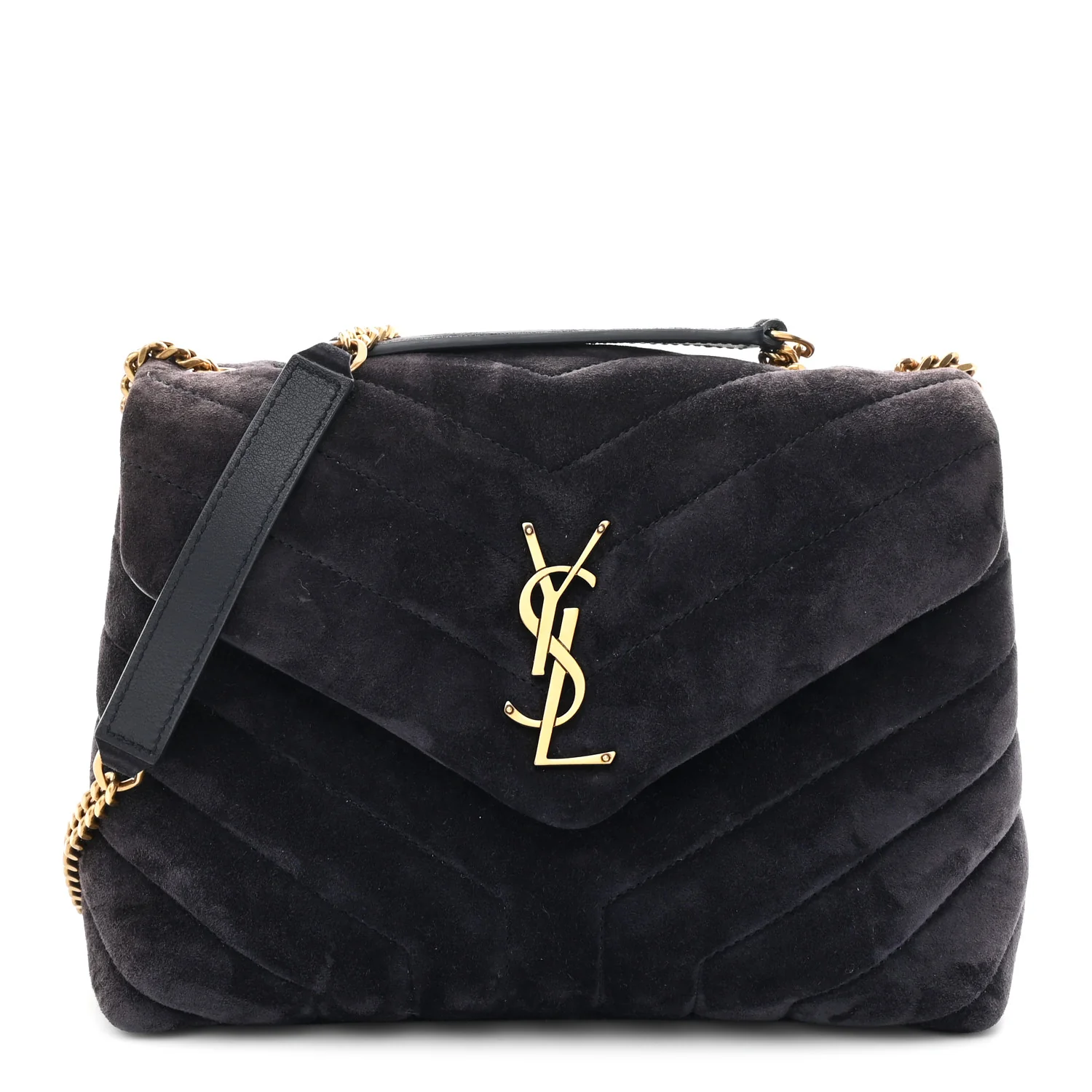 Suede Calfskin Y Quilted Monogram Small Loulou Chain Satchel Deep Marine